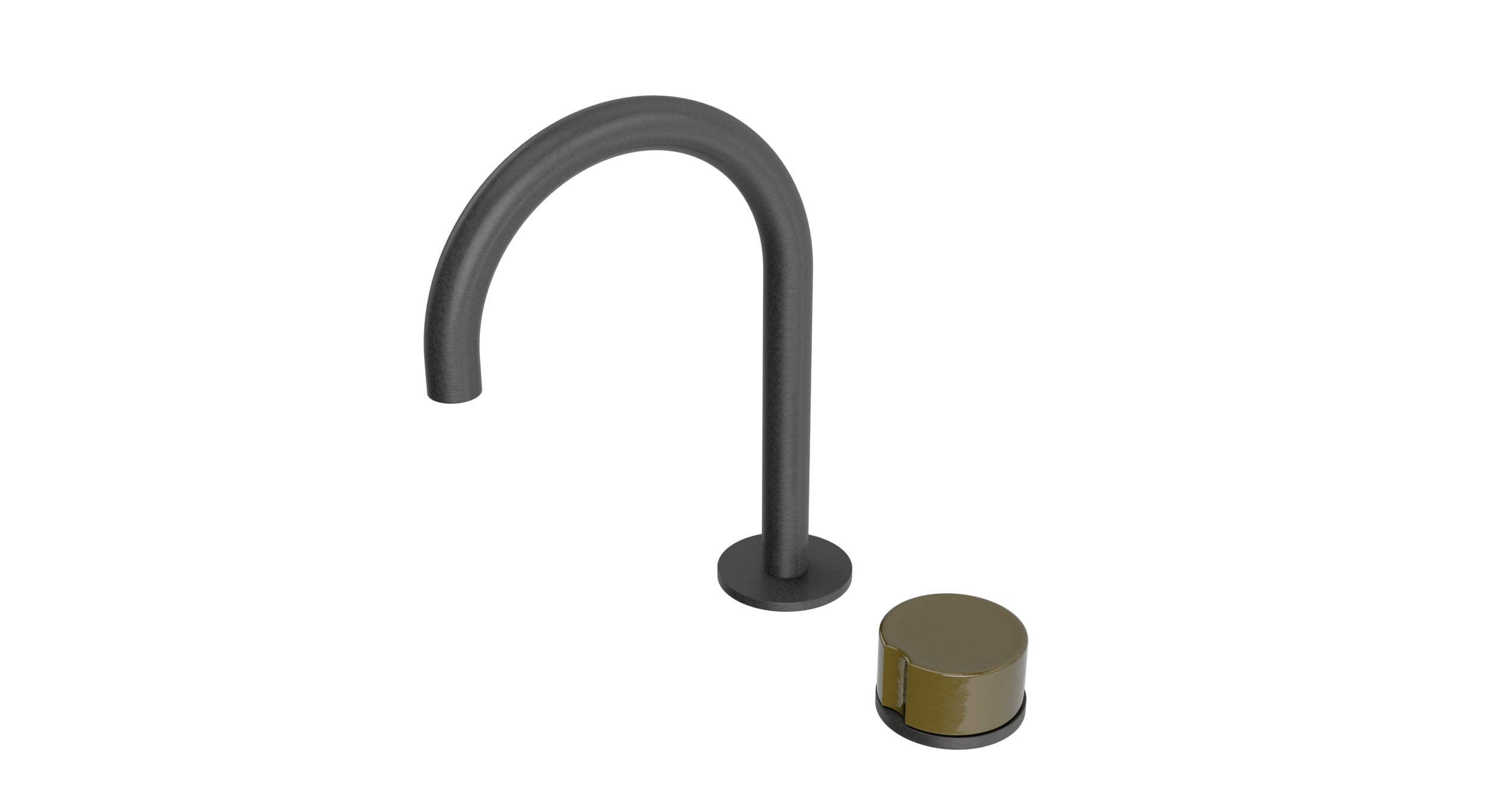 Foundry One Handle Deck Mount Gooseneck Lavatory Faucet with Groove Ceramic Knob Handle in Blackened Nickel