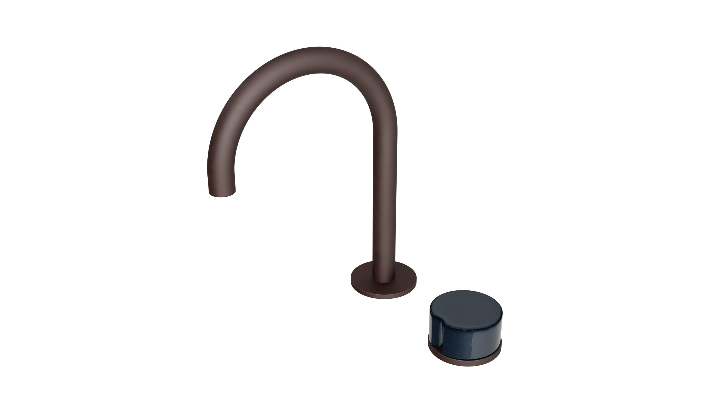 Foundry One Handle Deck Mount Gooseneck Lavatory Faucet with Groove Ceramic Knob Handle in Architectural Copper