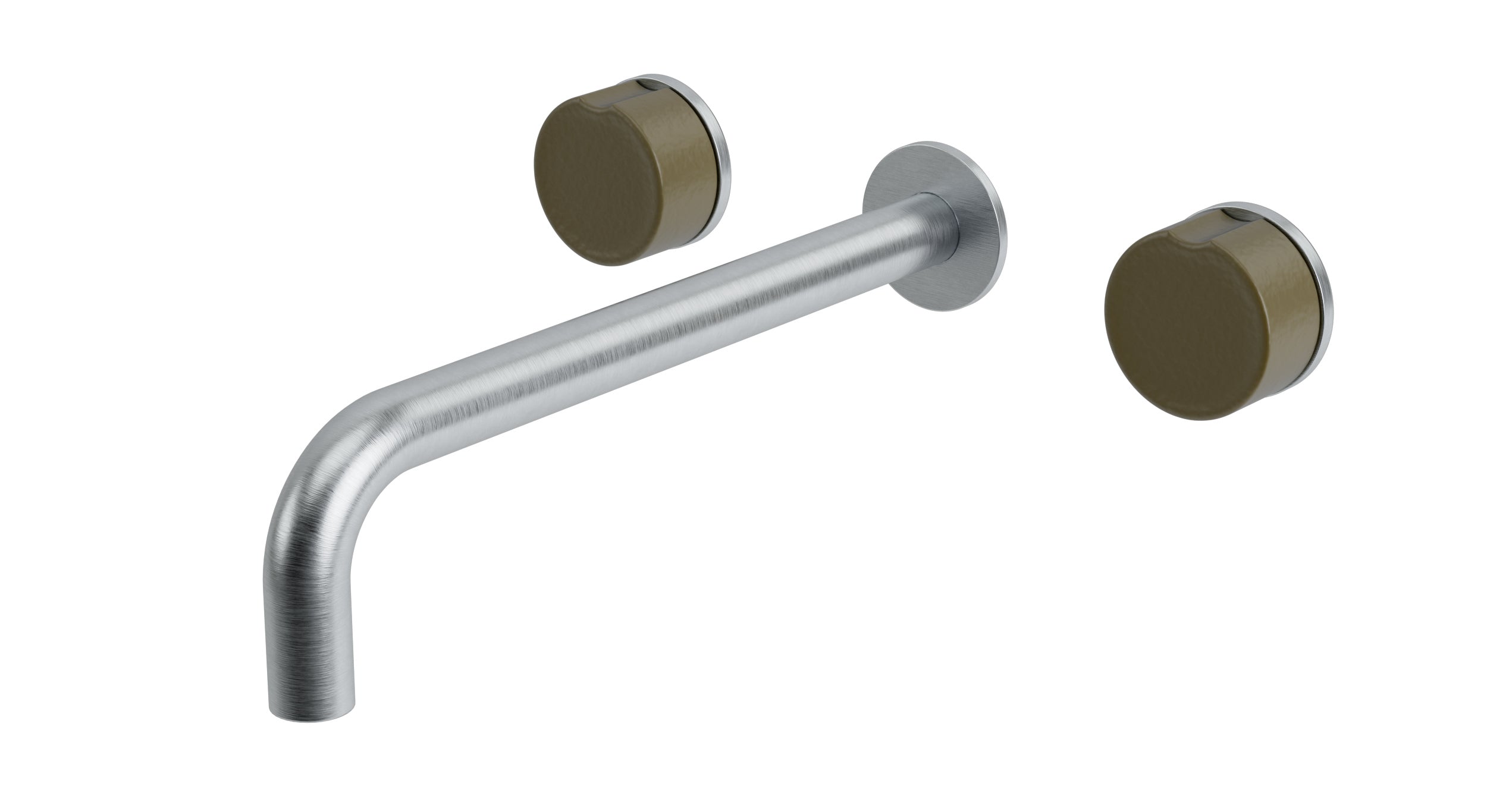 Foundry Two Handle Wall Mount 10" Lavatory Faucet with Groove Ceramic Knob Handles in Satin Chrome