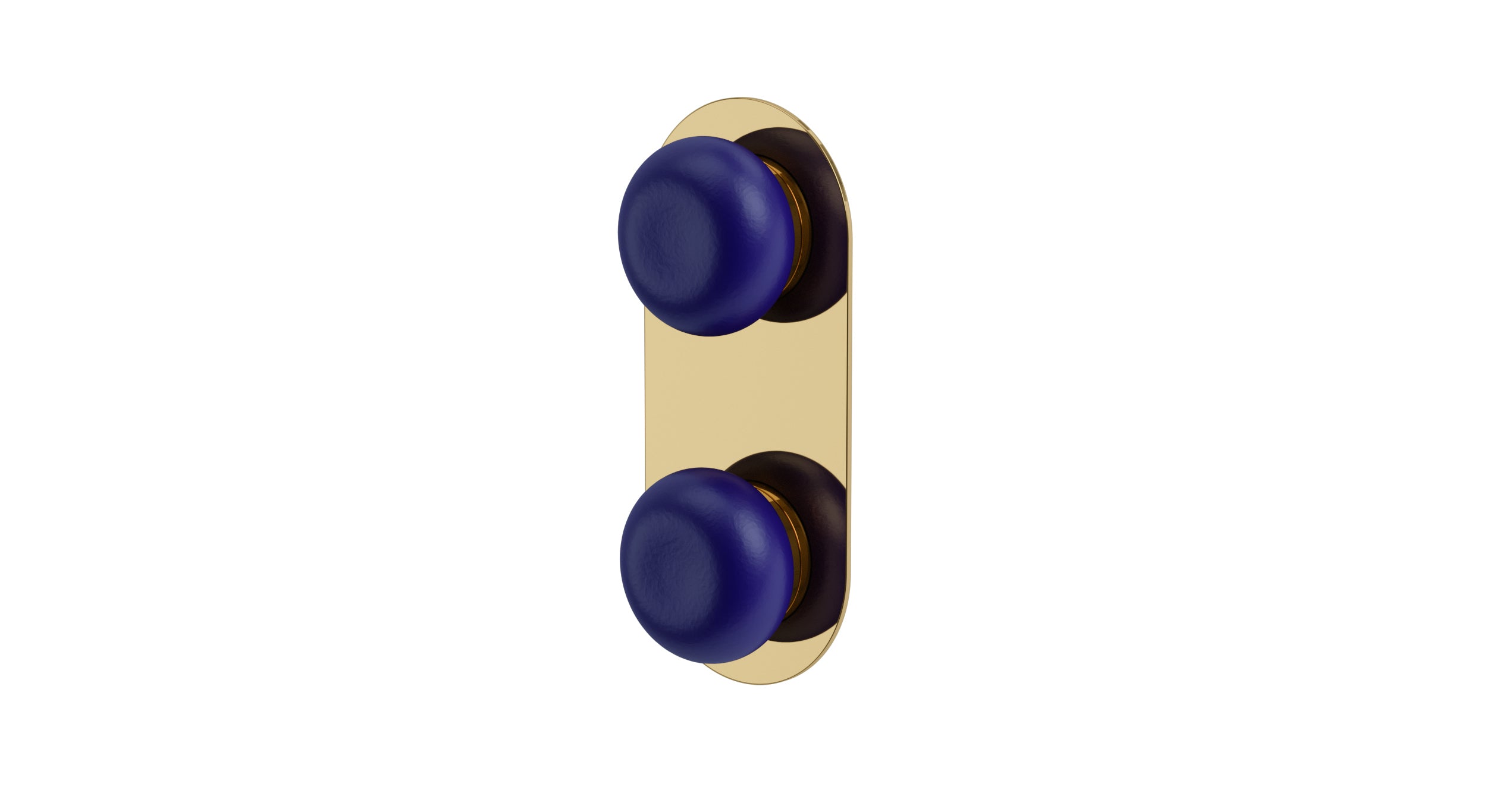 Foundry Two Handle Wall Mount Shower Trim with Pebble Ceramic Knob Handles in Polished Brass