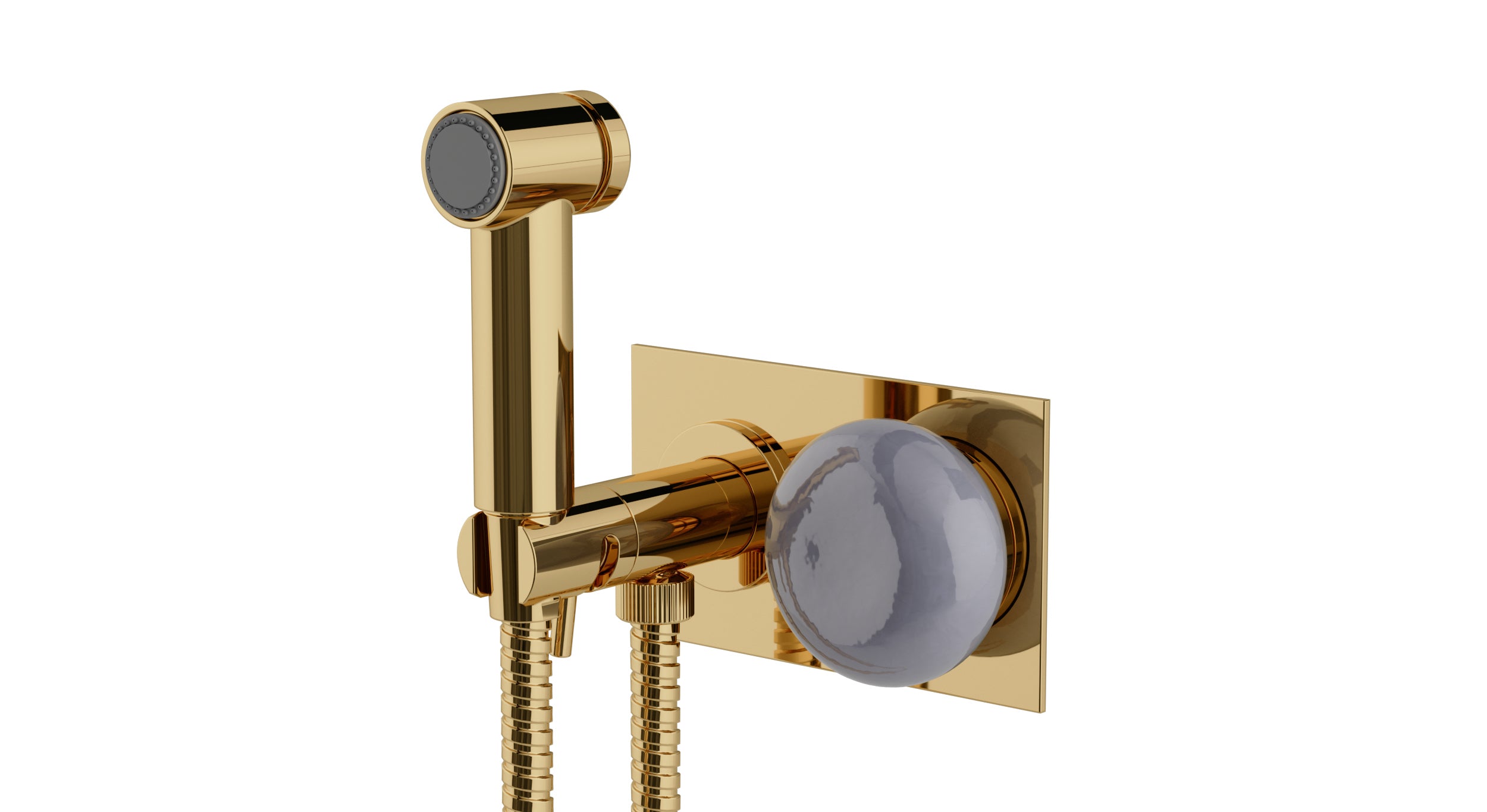 Foundry One Handle Wall Mount Bidet Trim with Pebble Ceramic Knob Handle in Polished Brass