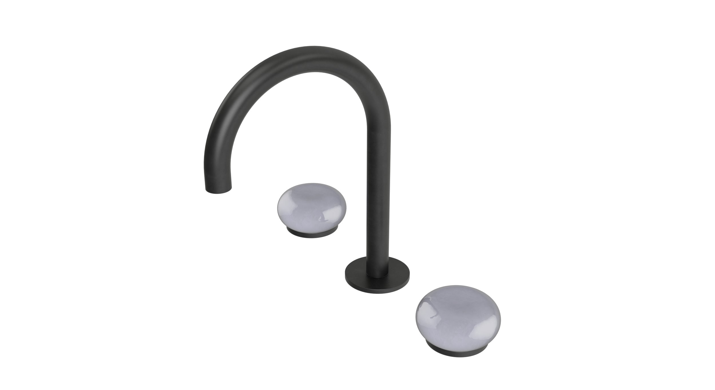 Foundry Two Handle Deck Mount Gooseneck Lavatory Faucet with Pebble Ceramic Knob Handles in Oil Rubbed Bronze