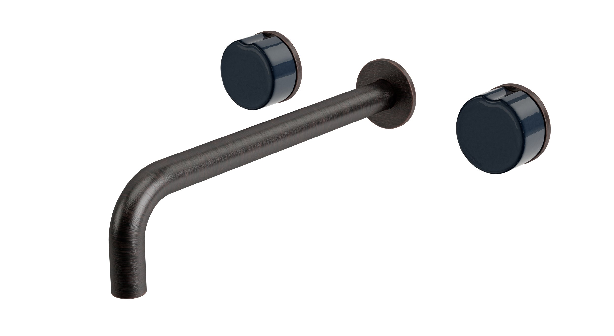 Foundry Two Handle Wall Mount 10" Lavatory Faucet with Groove Ceramic Knob Handles in Antique Bronze