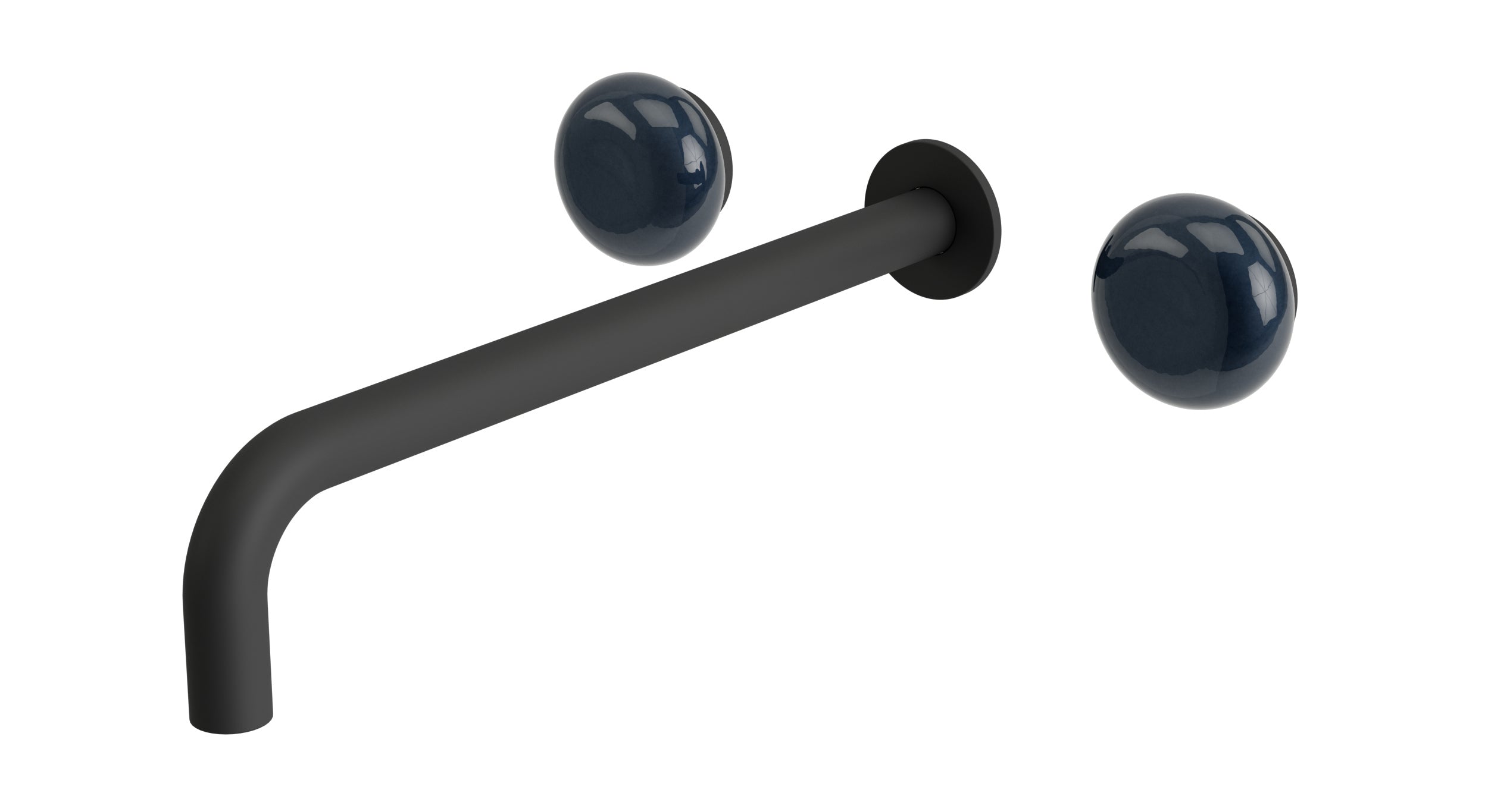 Foundry Two Handle Wall Mount 12" Lavatory Faucet with Pebble Ceramic Knob Handles in Matte Black