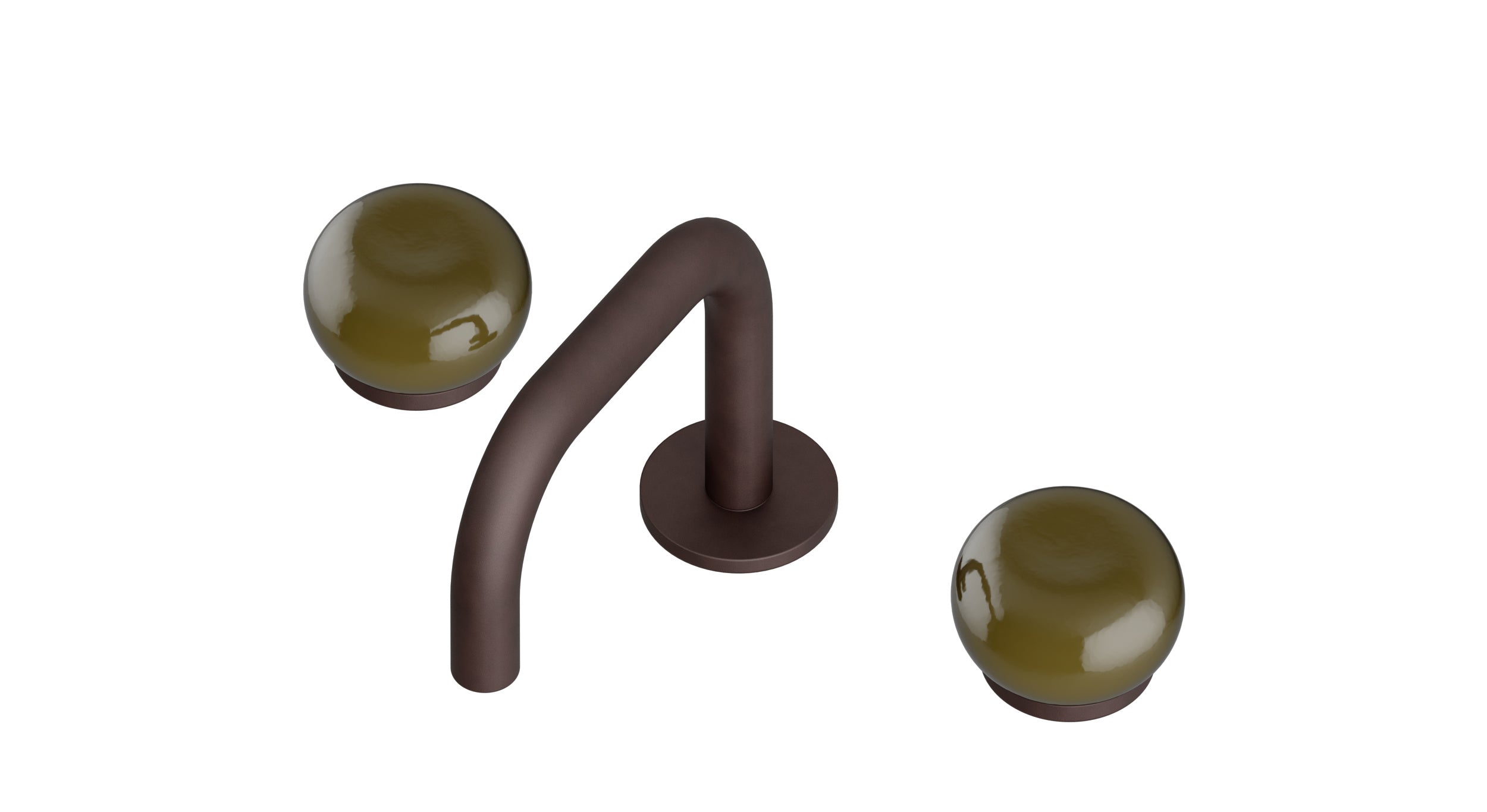 Foundry Two Handle Deck Mount Squaretop Lavatory Faucet with Pebble Ceramic Knob Handles in Architectural Copper