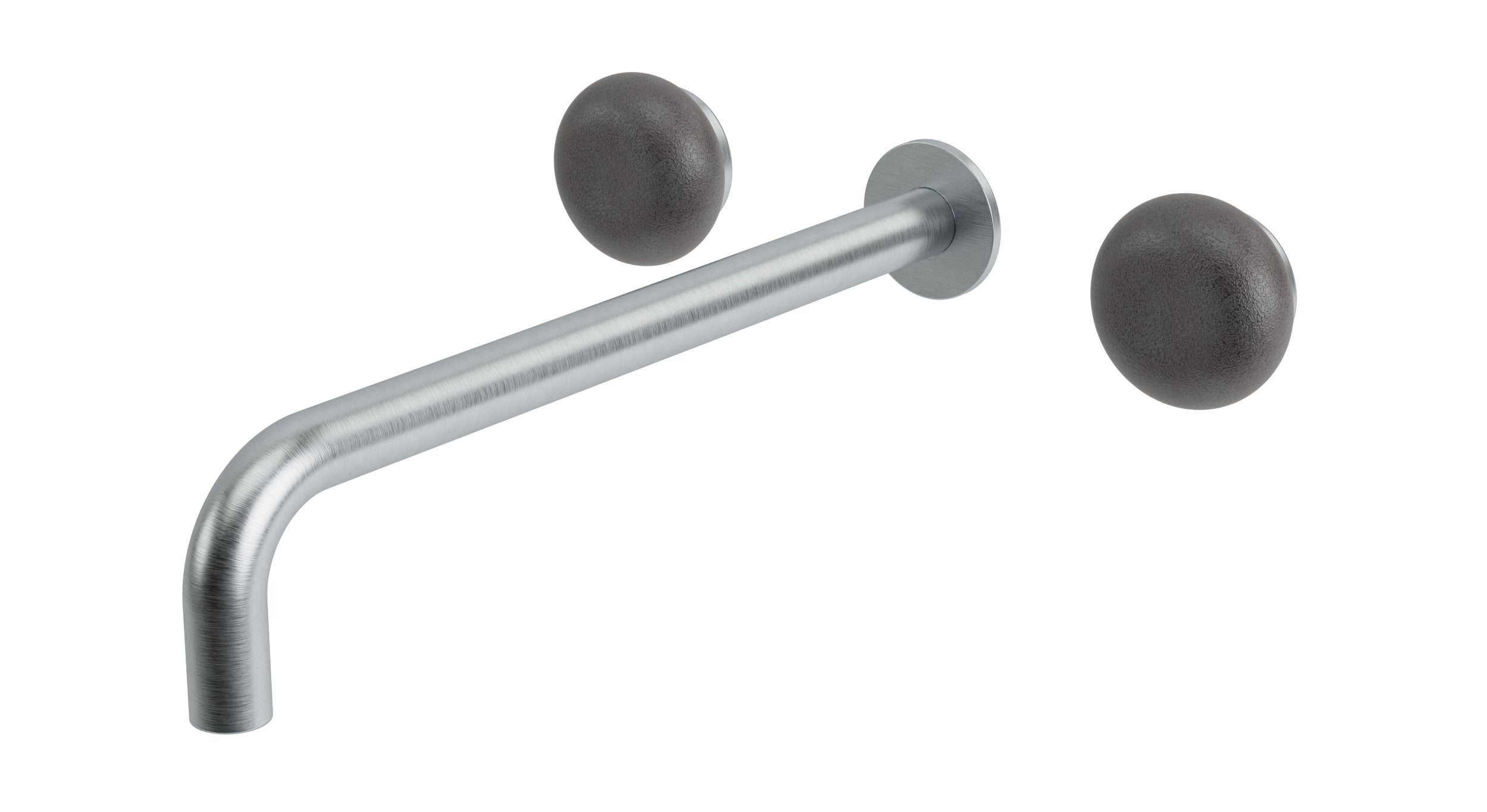 Foundry Two Handle Wall Mount 12" Lavatory Faucet with Pebble Ceramic Knob Handles in Satin Chrome