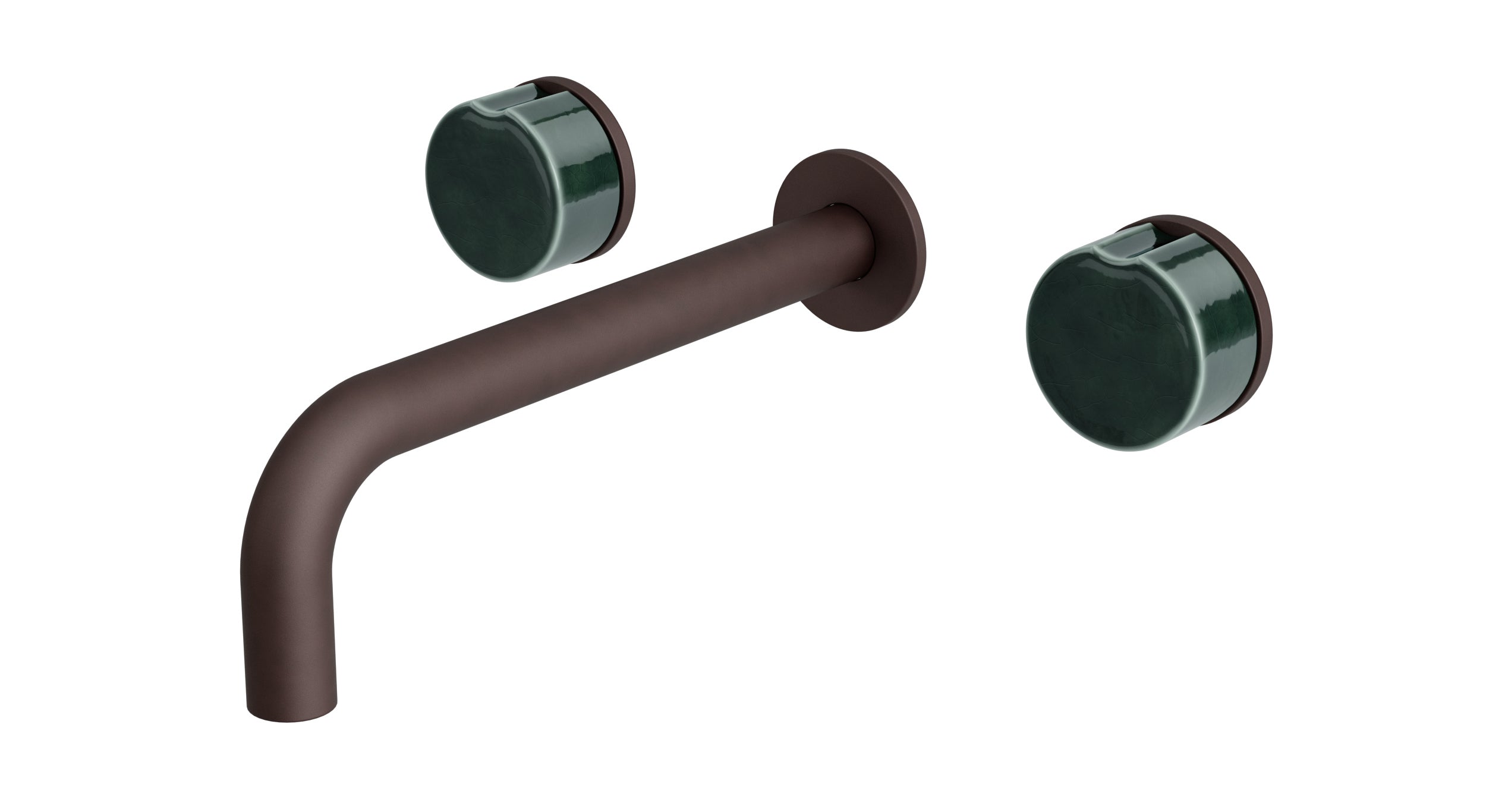 Foundry Two Handle Wall Mount 7.5" Lavatory Faucet with Groove Ceramic Knob Handles in Architectural Copper