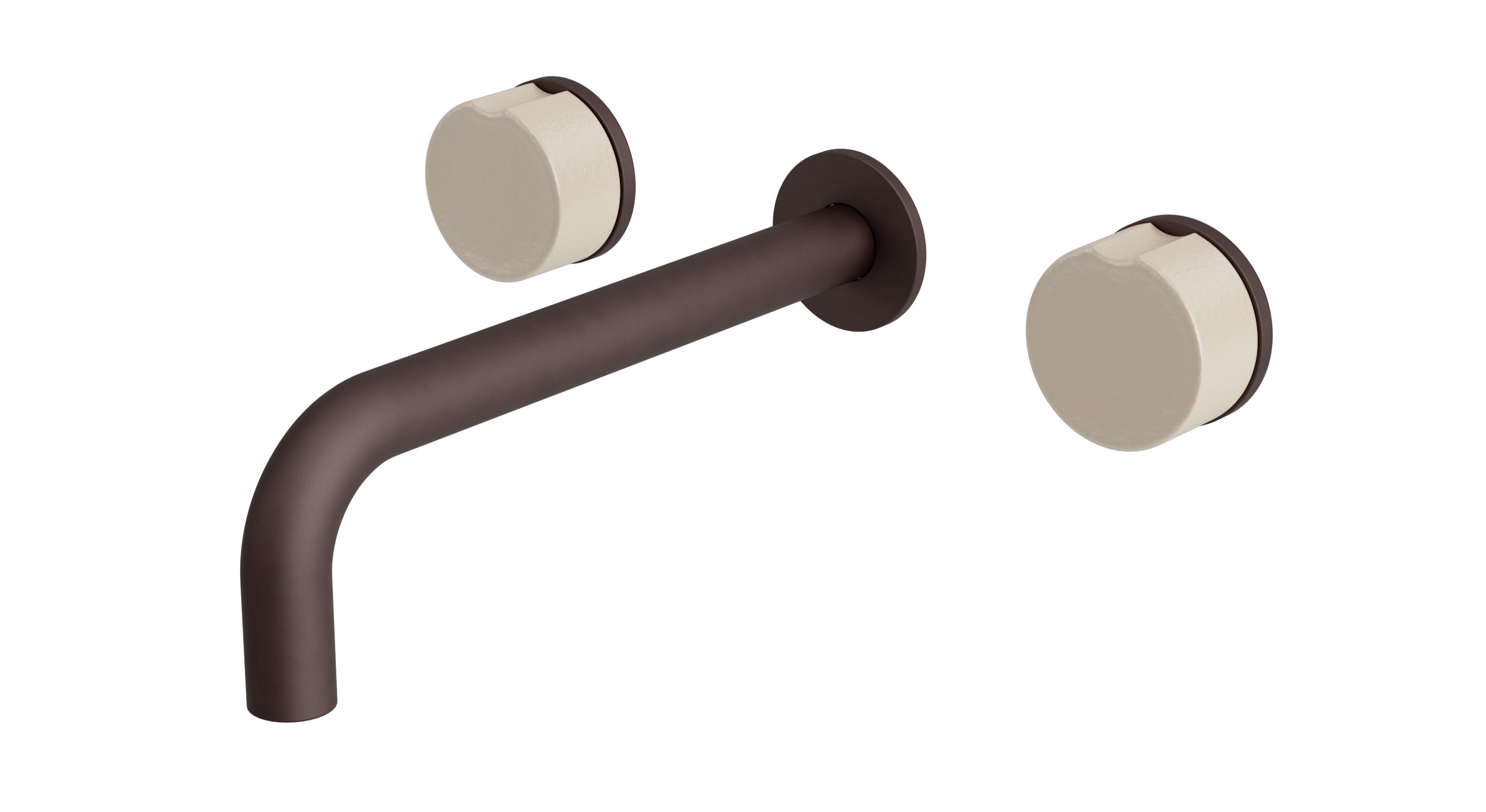 Foundry Two Handle Wall Mount 7.5" Lavatory Faucet with Groove Ceramic Knob Handles in Architectural Copper
