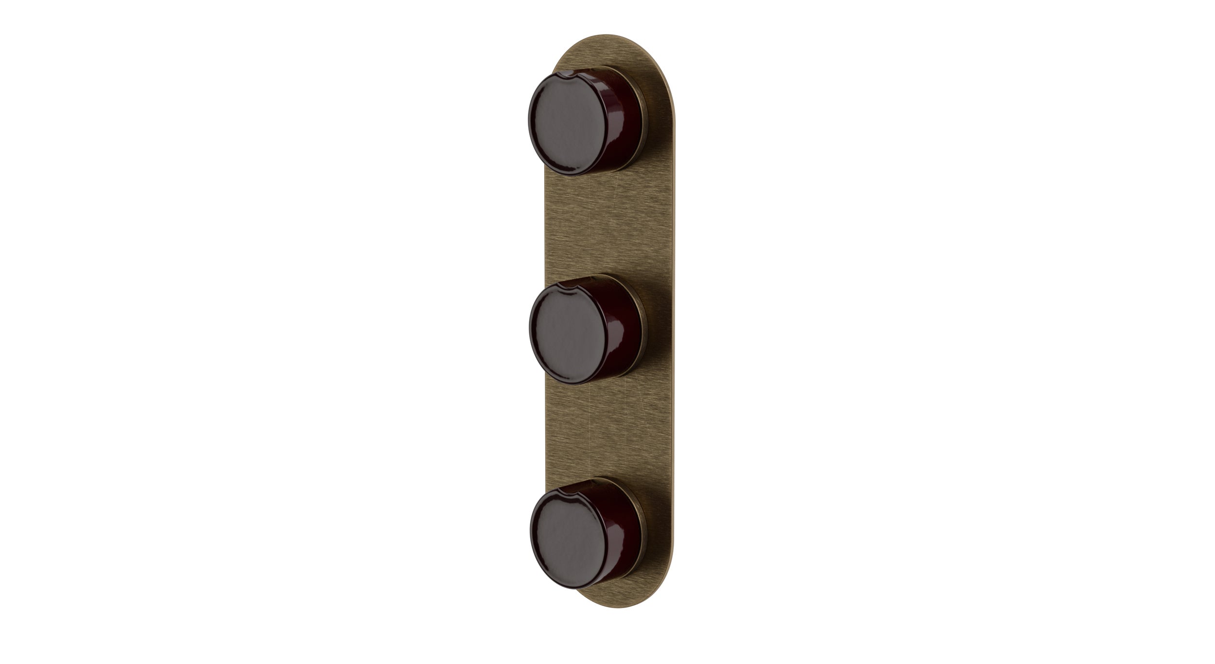 Foundry Three Handle Wall Mount Shower Trim with Groove Ceramic Knob Handles in Antique Brass