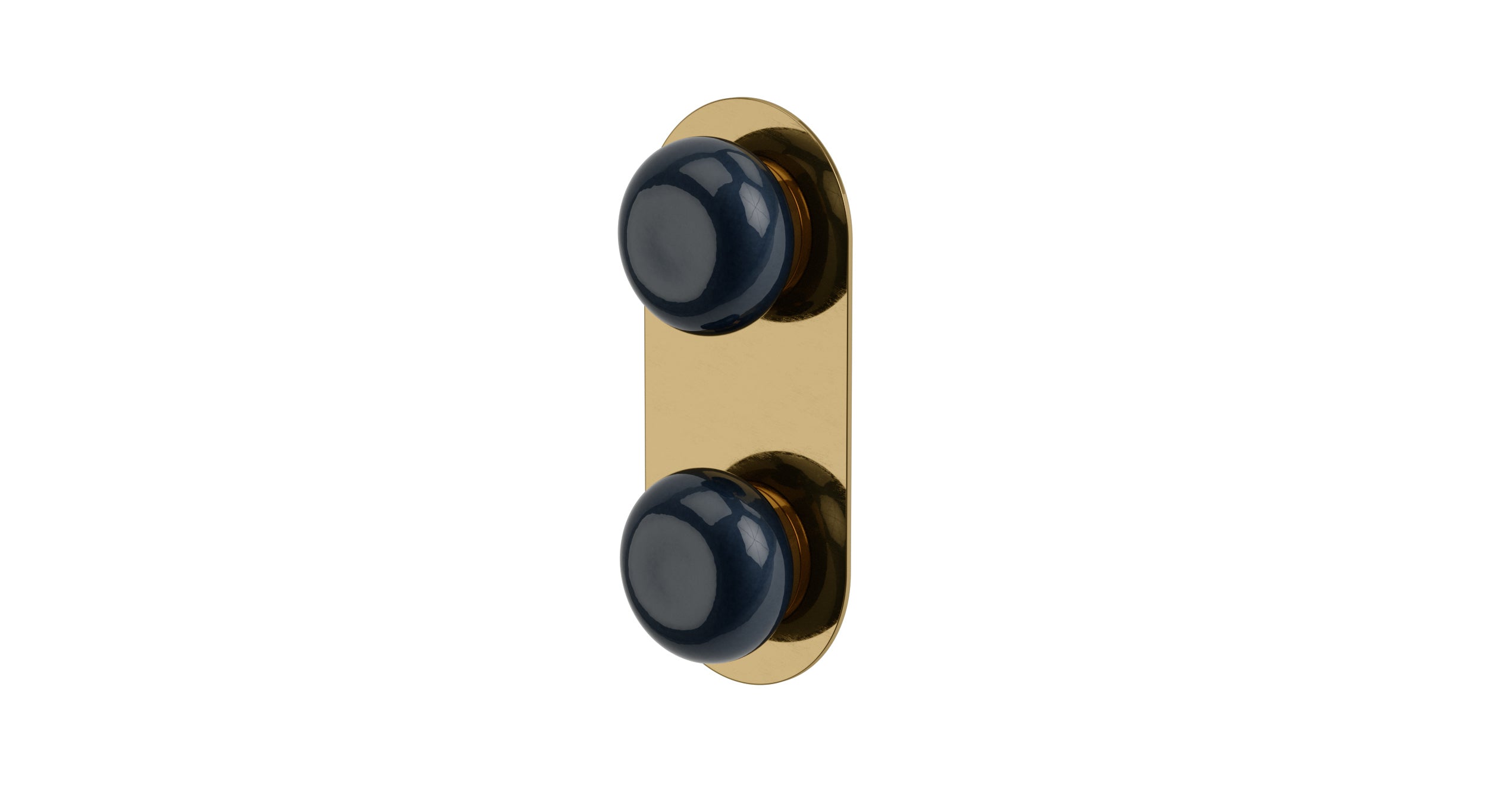 Foundry Two Handle Wall Mount Shower Trim with Pebble Ceramic Knob Handles in Uncoated Polished Brass