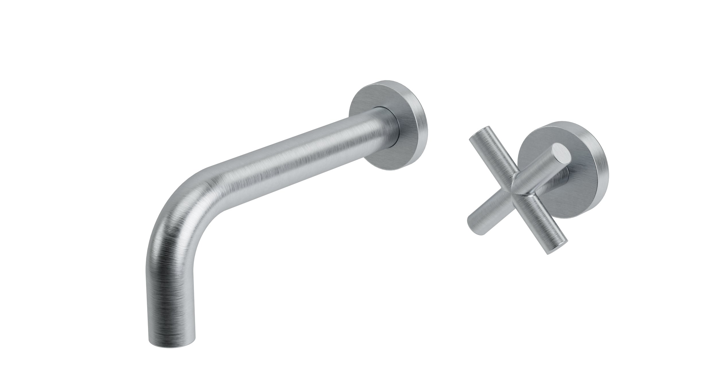 Contour One Handle Wall Mount 7.5" Lavatory Faucet with Soft Cross Handle in Satin Chrome