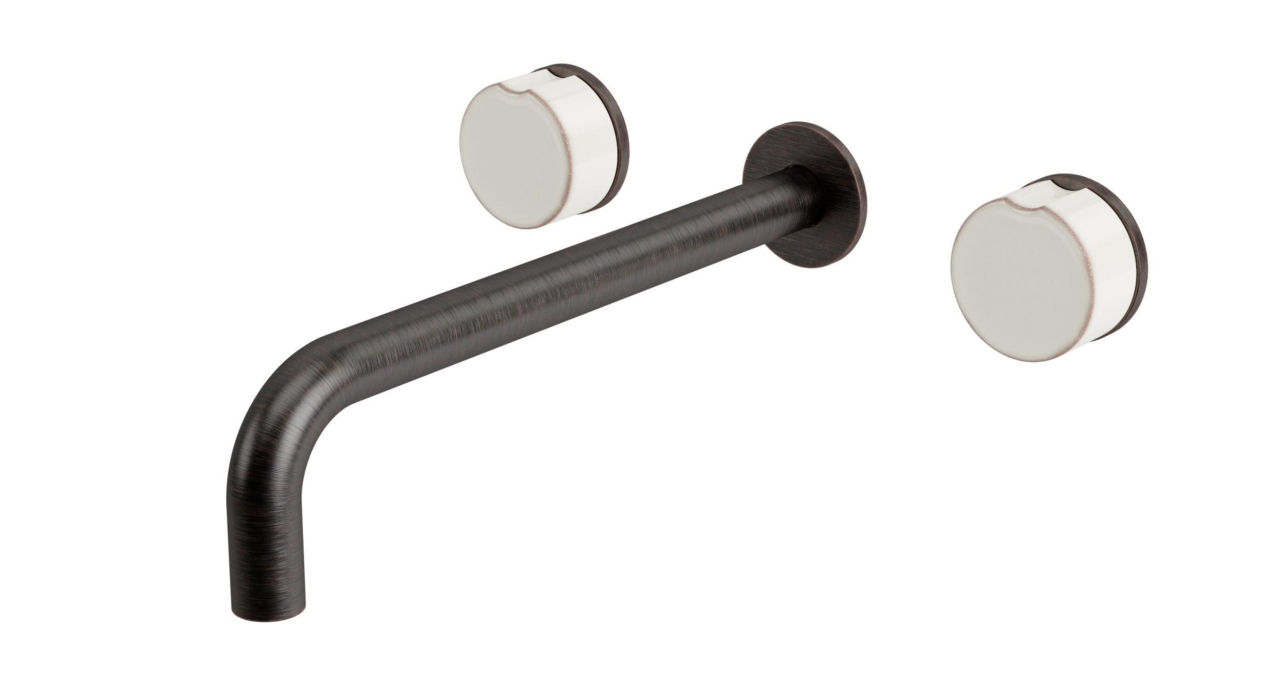 Foundry Two Handle Wall Mount 10" Lavatory Faucet with Groove Ceramic Knob Handles in Antique Bronze