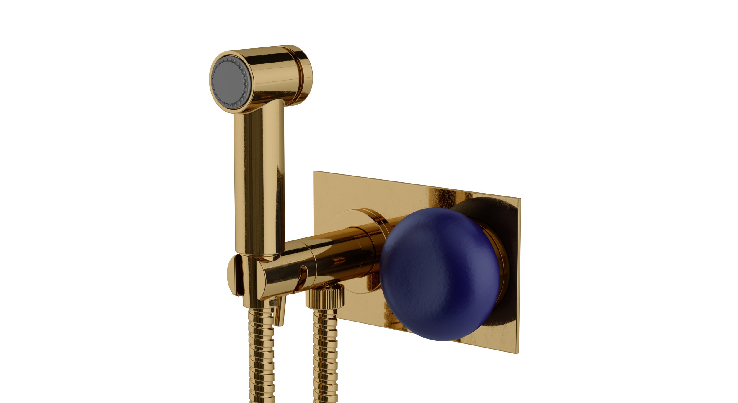 Foundry One Handle Wall Mount Bidet Trim with Pebble Ceramic Knob Handle in Uncoated Polished Brass