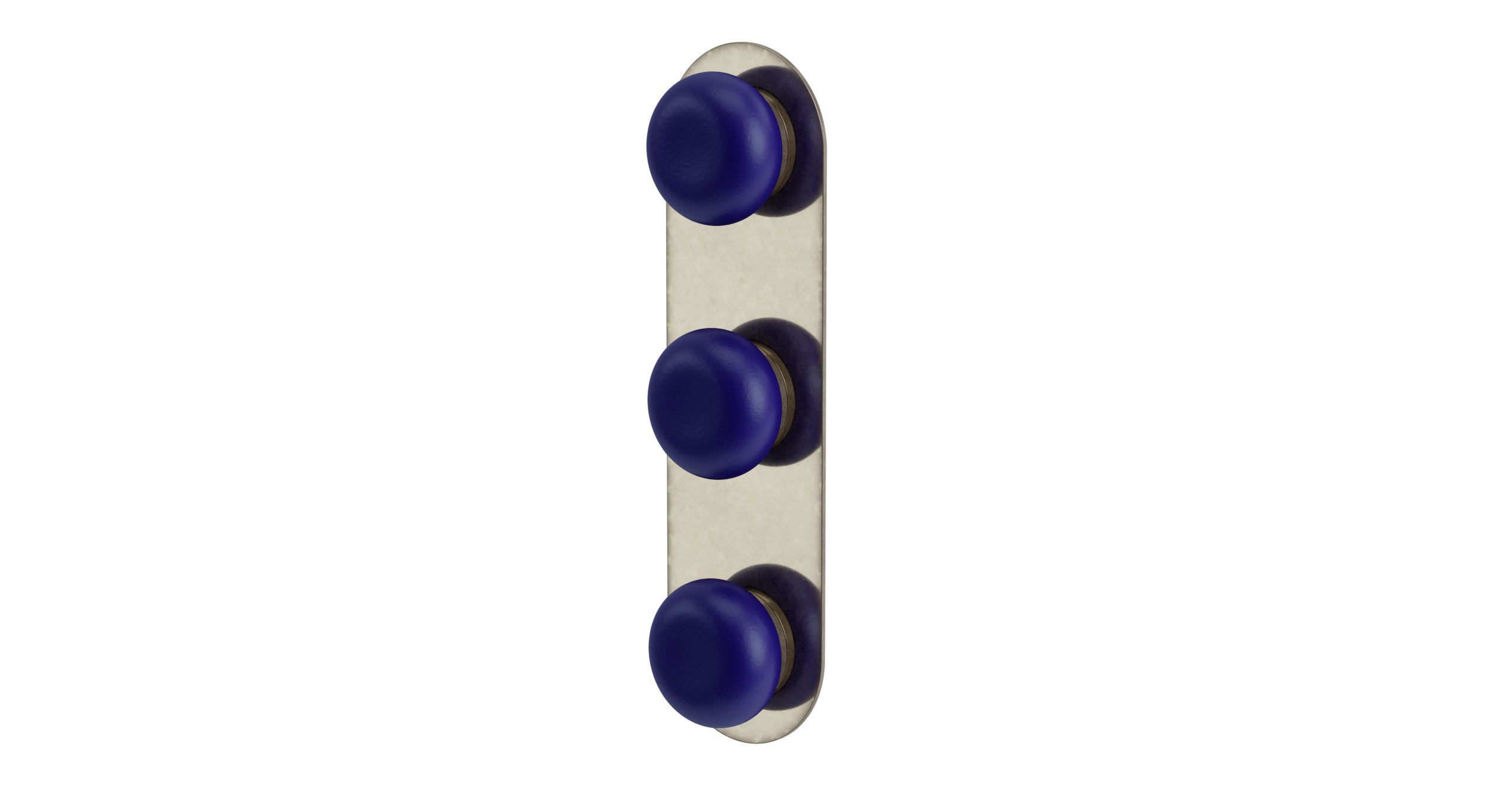 Foundry Three Handle Wall Mount Shower Trim with Pebble Ceramic Knob Handles in French Nickel