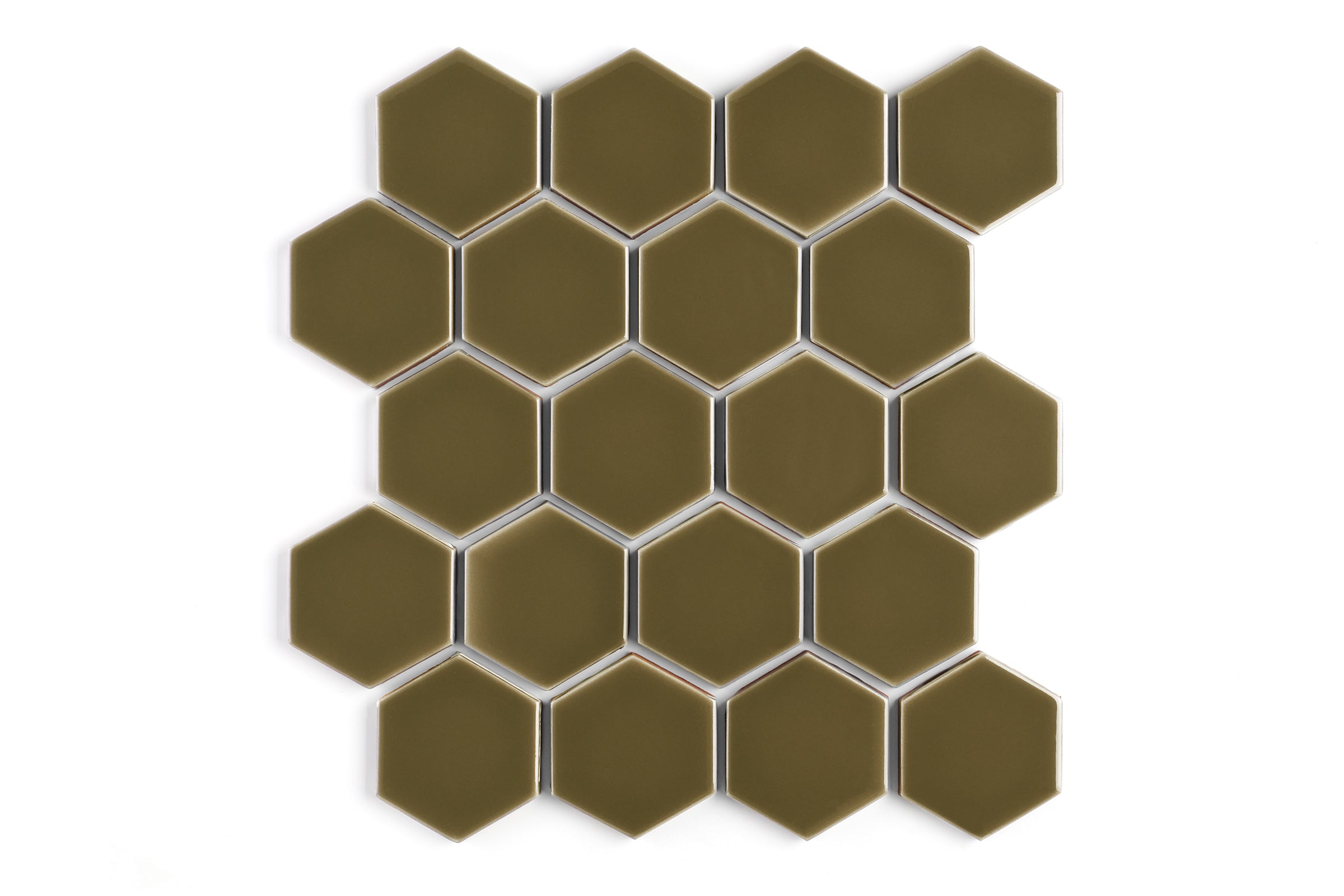 3" Hexagon Sheeted Original Ceramic Mosaic Tile in Chaparral Gloss