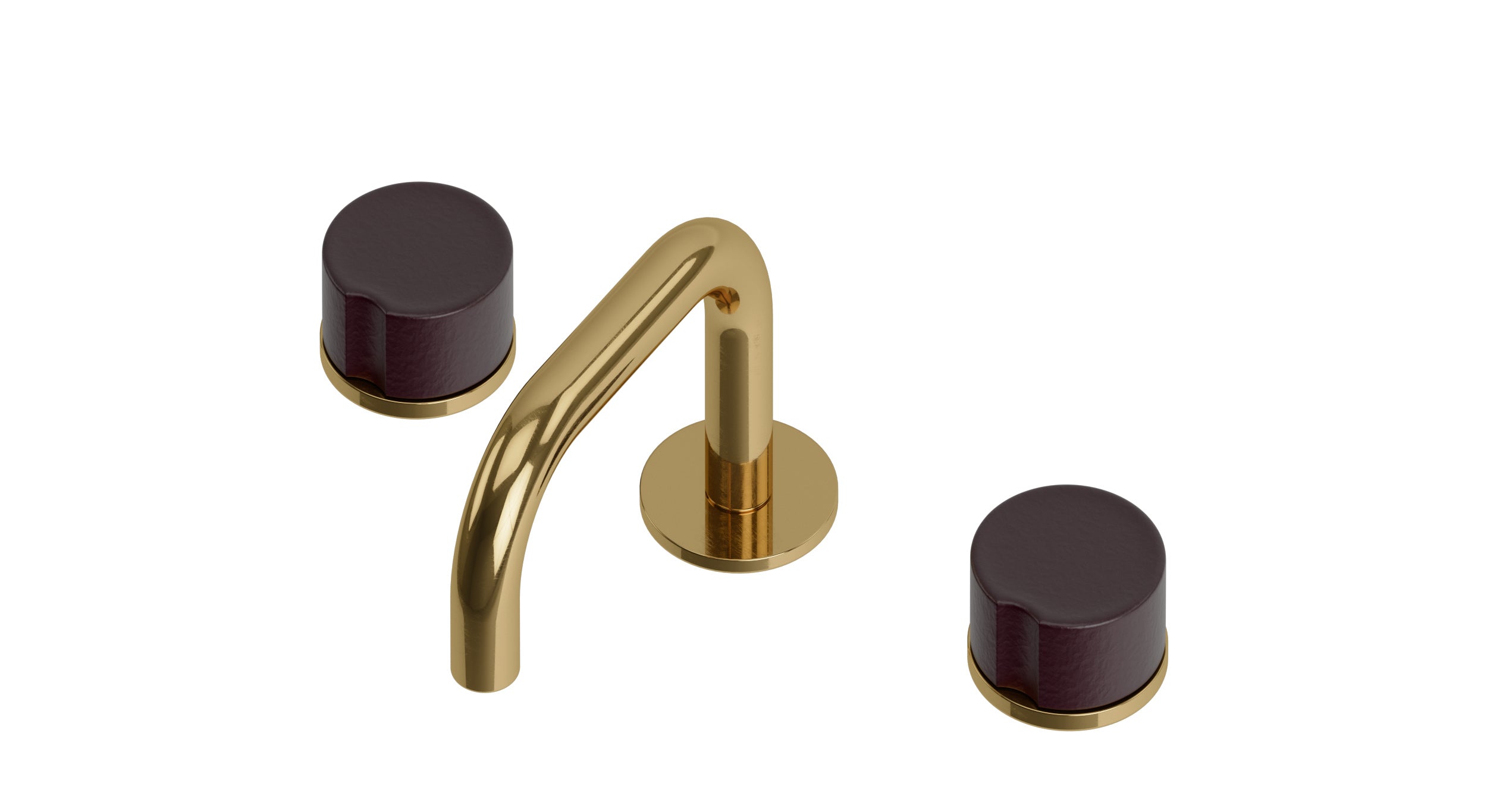 Foundry Two Handle Deck Mount Squaretop Lavatory Faucet with Groove Ceramic Knob Handles in Uncoated Polished Brass