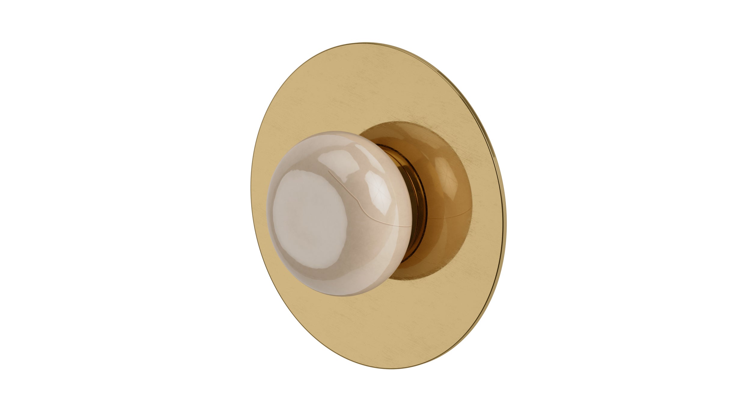Foundry One Handle Wall Mount Shower Trim with Pebble Ceramic Knob Handle in Uncoated Polished Brass
