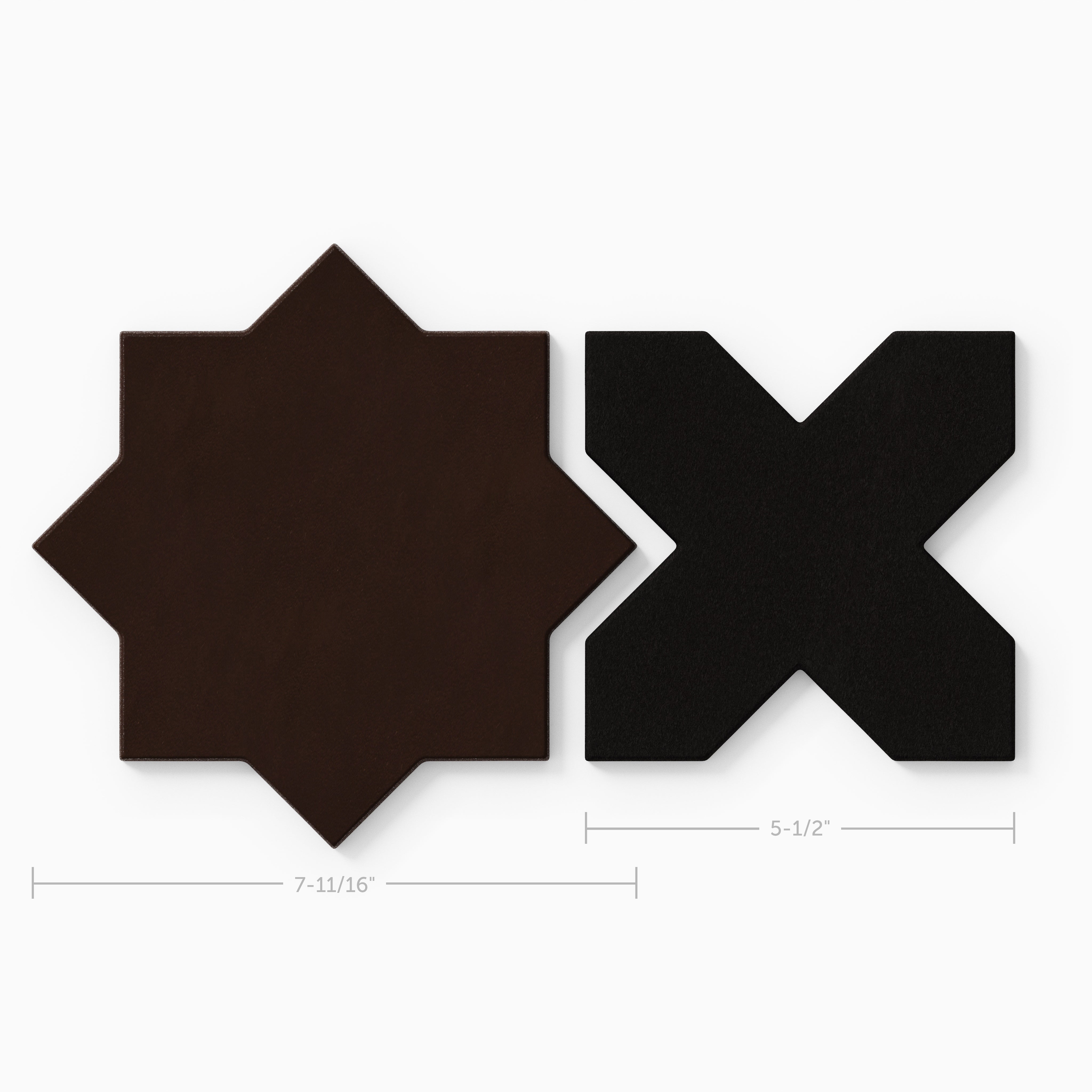 Star & Cross Original Ceramic Tile in Burnt Umber & Raven Matte