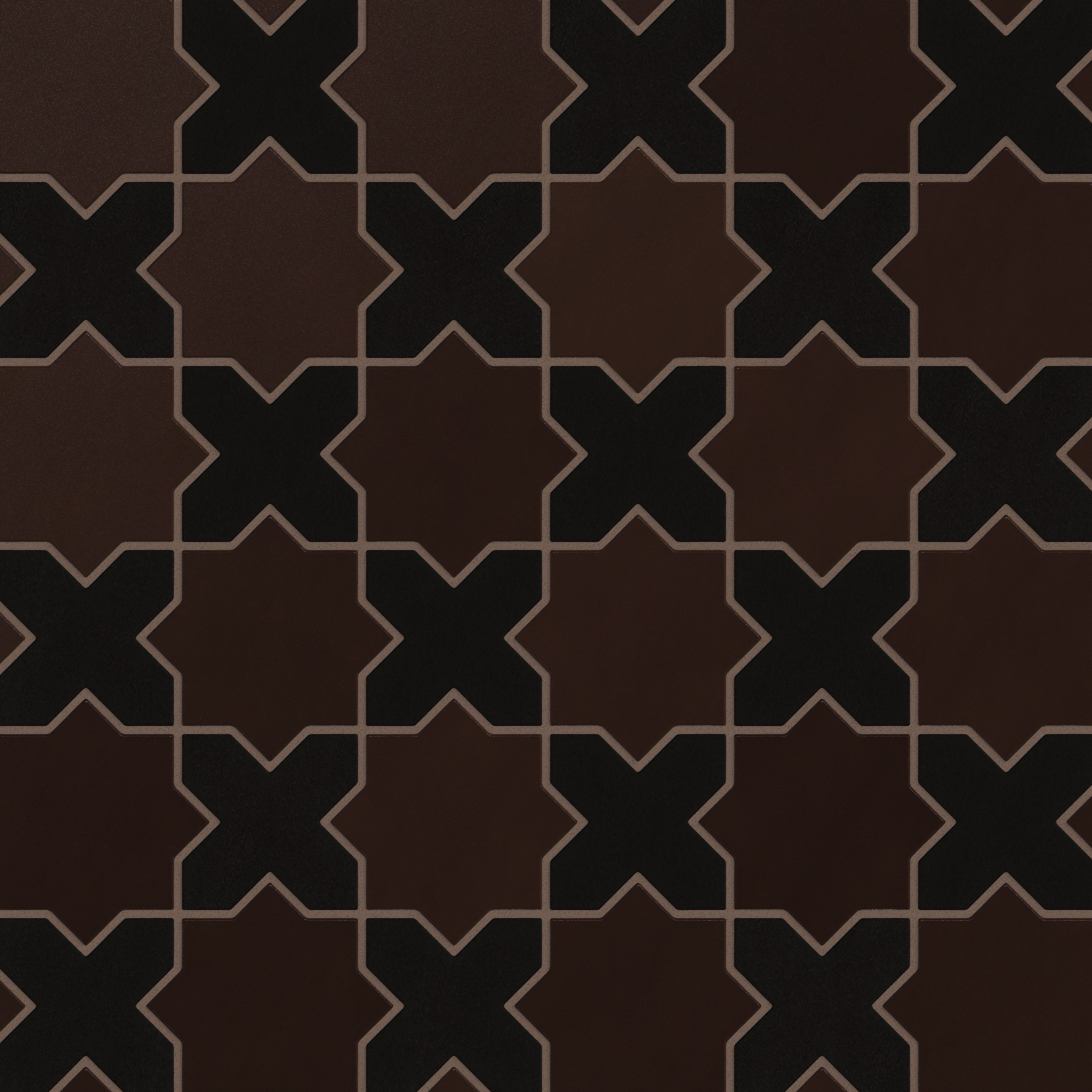 Mini Star & Cross Original Ceramic Tile in Burnt Umber & Raven Matte