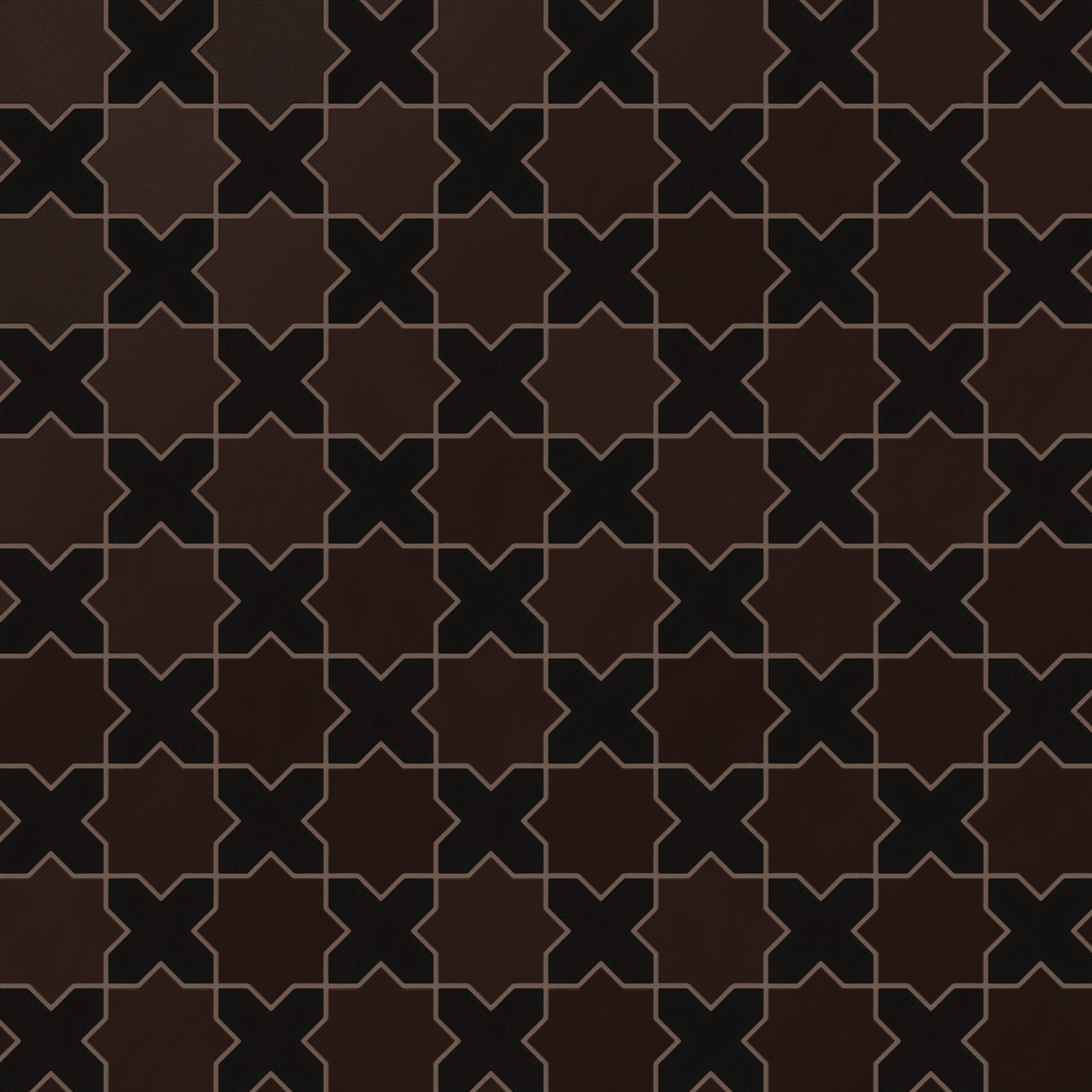 Mini Star & Cross Original Ceramic Tile in Burnt Umber & Raven Matte