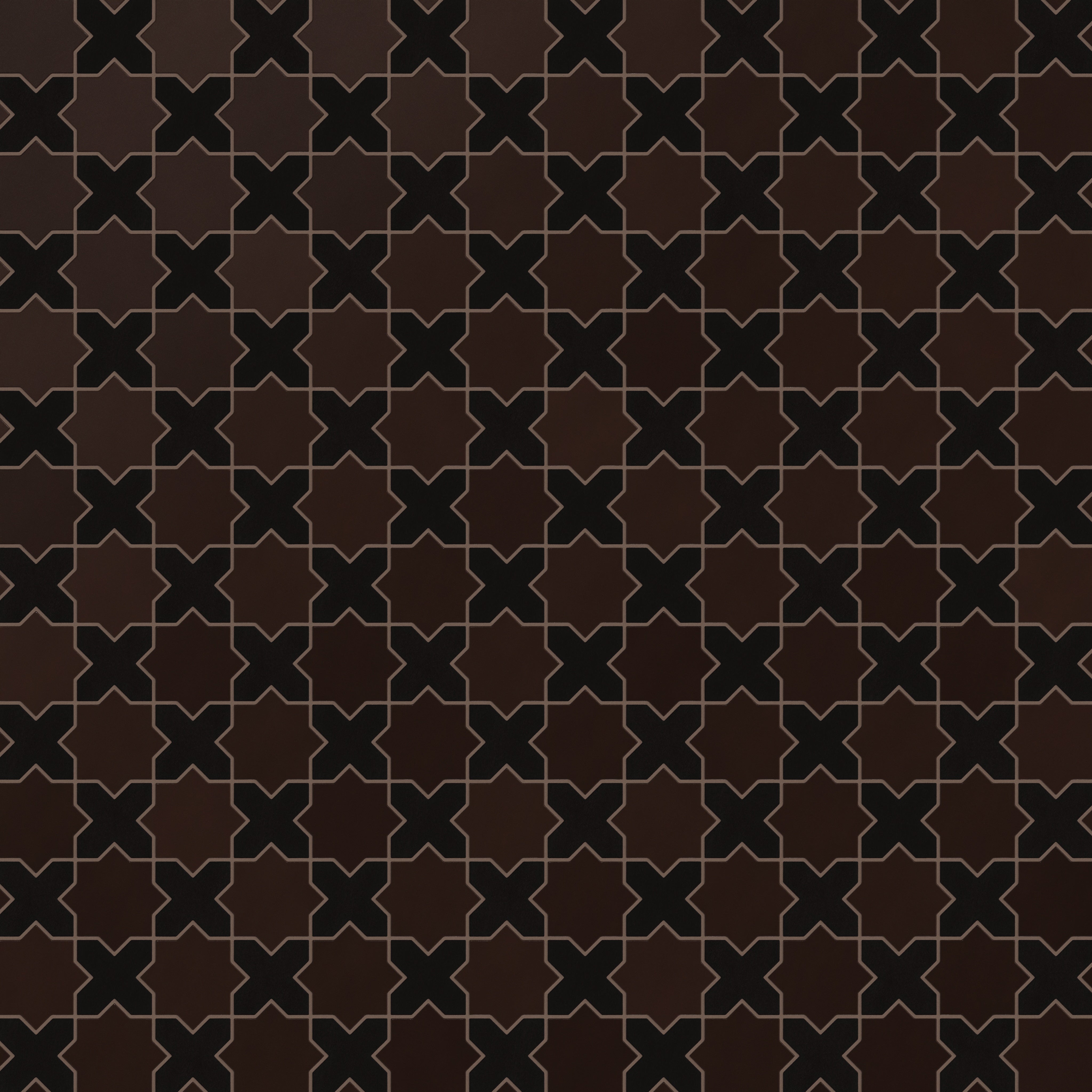 Mini Star & Cross Original Ceramic Tile in Burnt Umber & Raven Matte