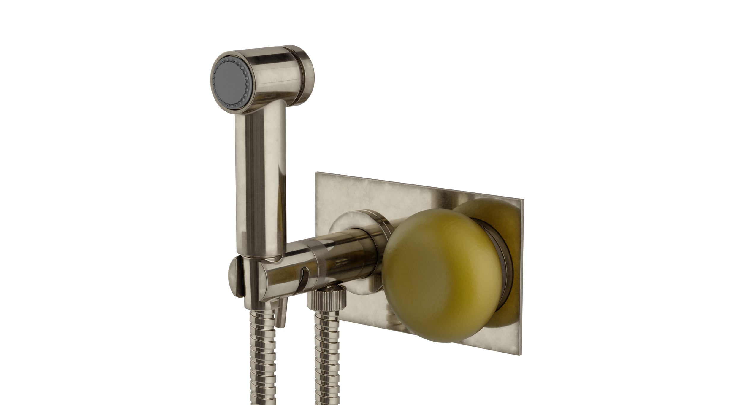 Foundry One Handle Wall Mount Bidet Trim with Pebble Ceramic Knob Handle in French Nickel