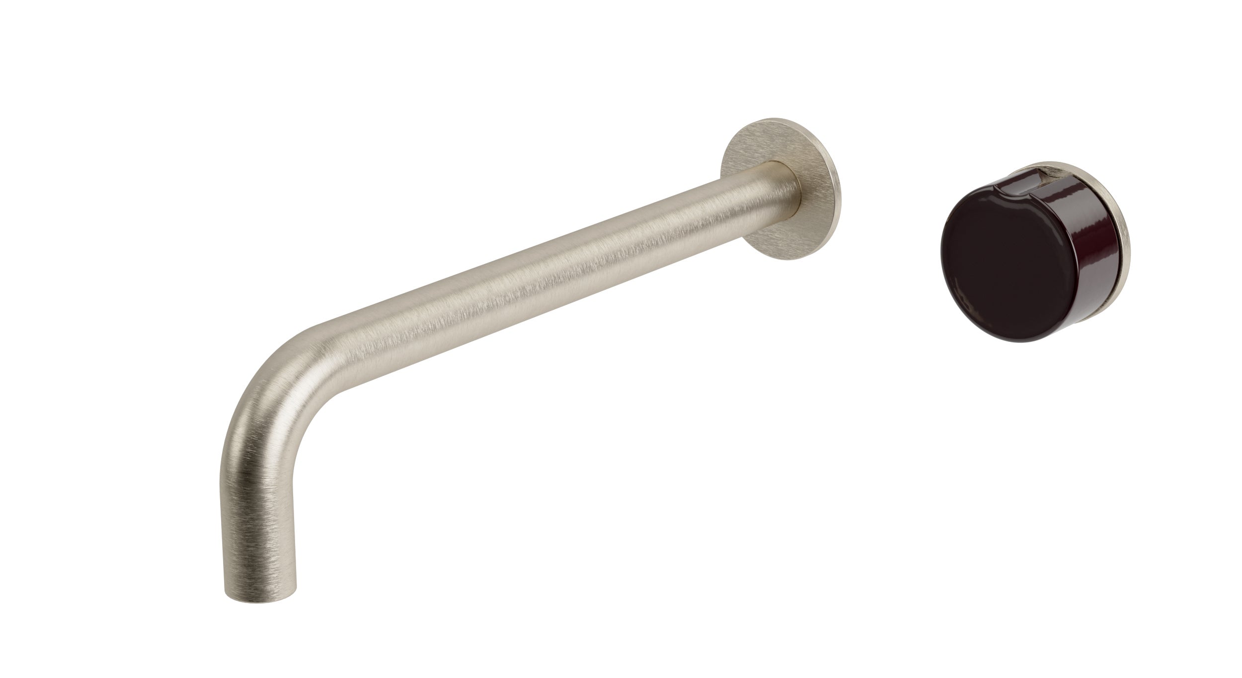 Foundry One Handle Wall Mount 10" Lavatory Faucet with Groove Ceramic Knob Handle in Satin Nickel