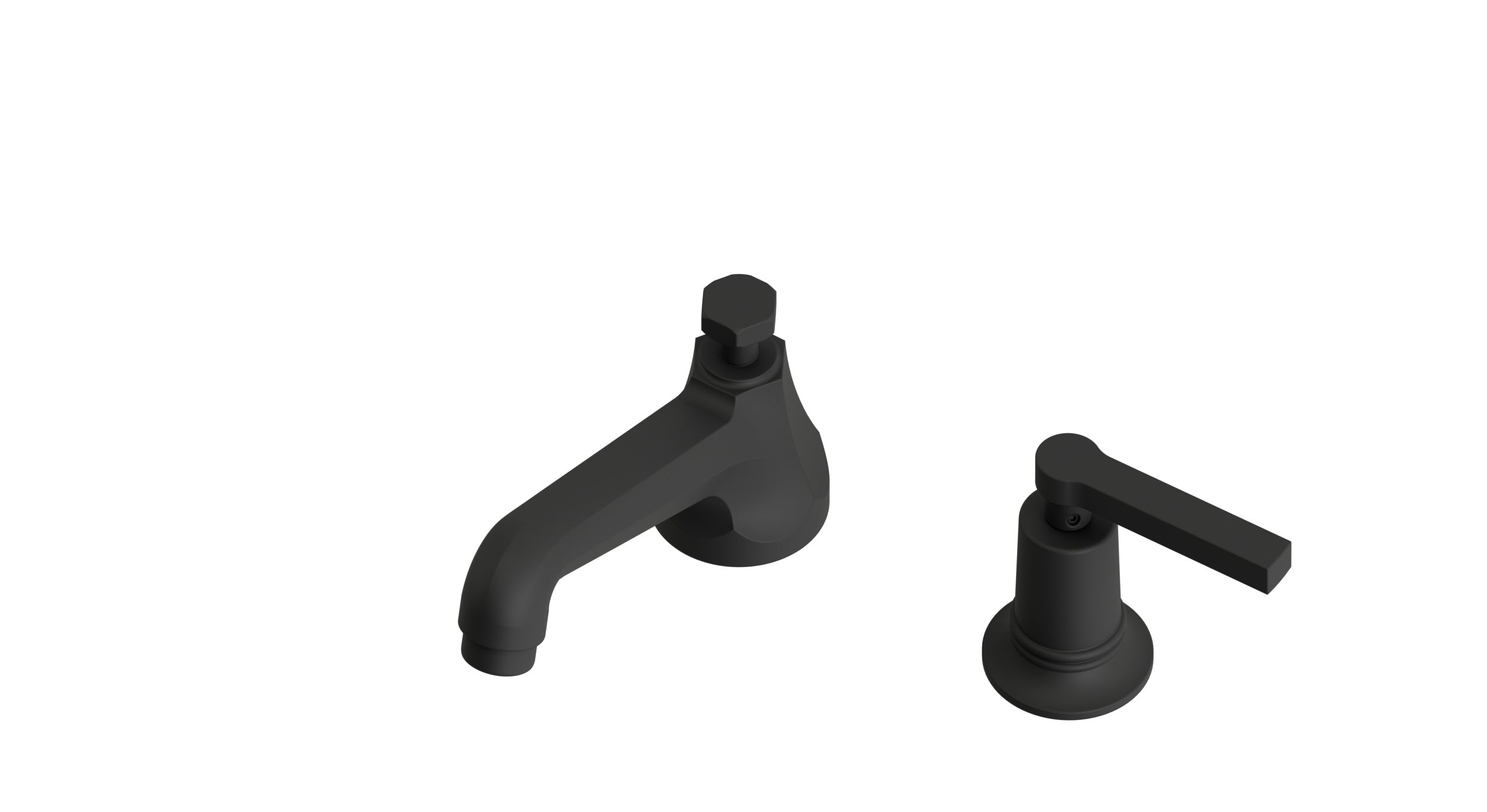 Emerson One Handle Deck Mount Low Hexagon Lavatory Faucet with Classic Lever Handle in Matte Black