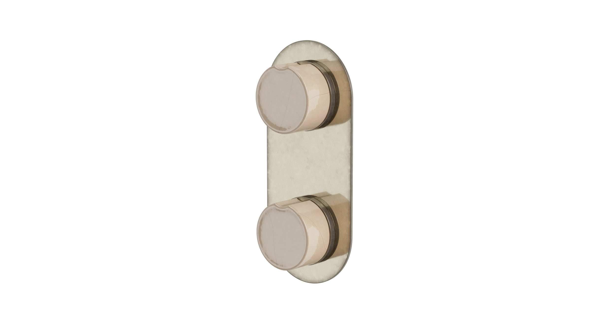 Foundry Two Handle Wall Mount Shower Trim with Groove Ceramic Knob Handles in French Nickel