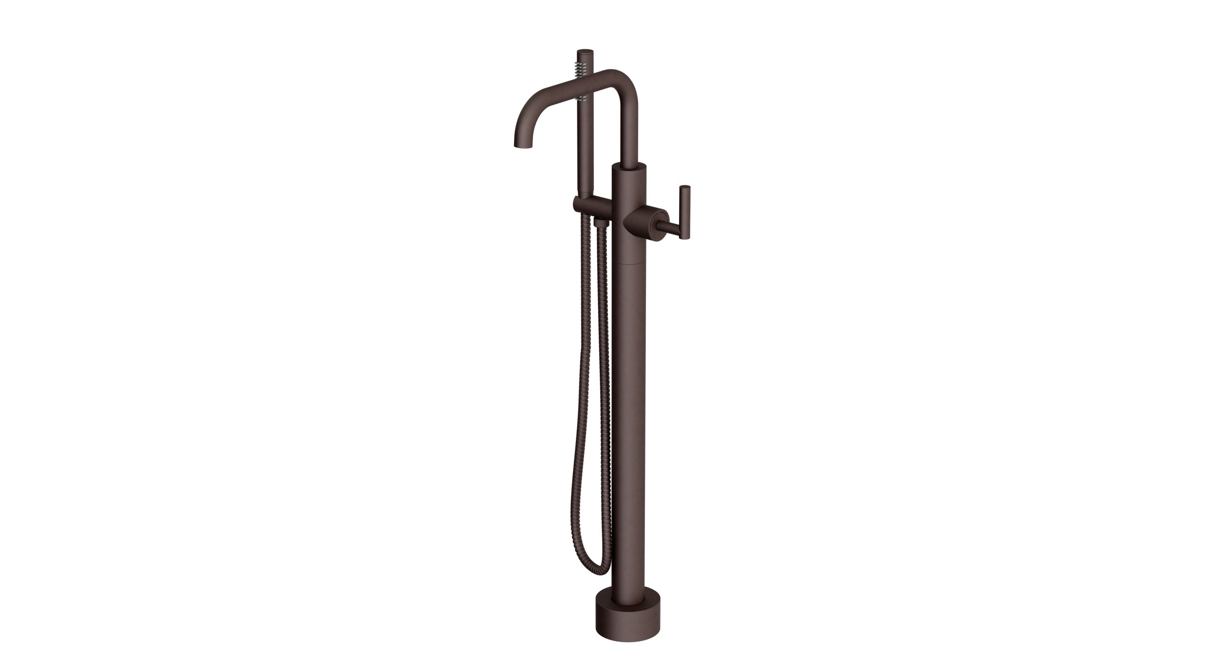 Contour One Handle Floor Mount Squaretop Bath Trim with Hand Shower and Soft Lever Handle in Architectural Copper