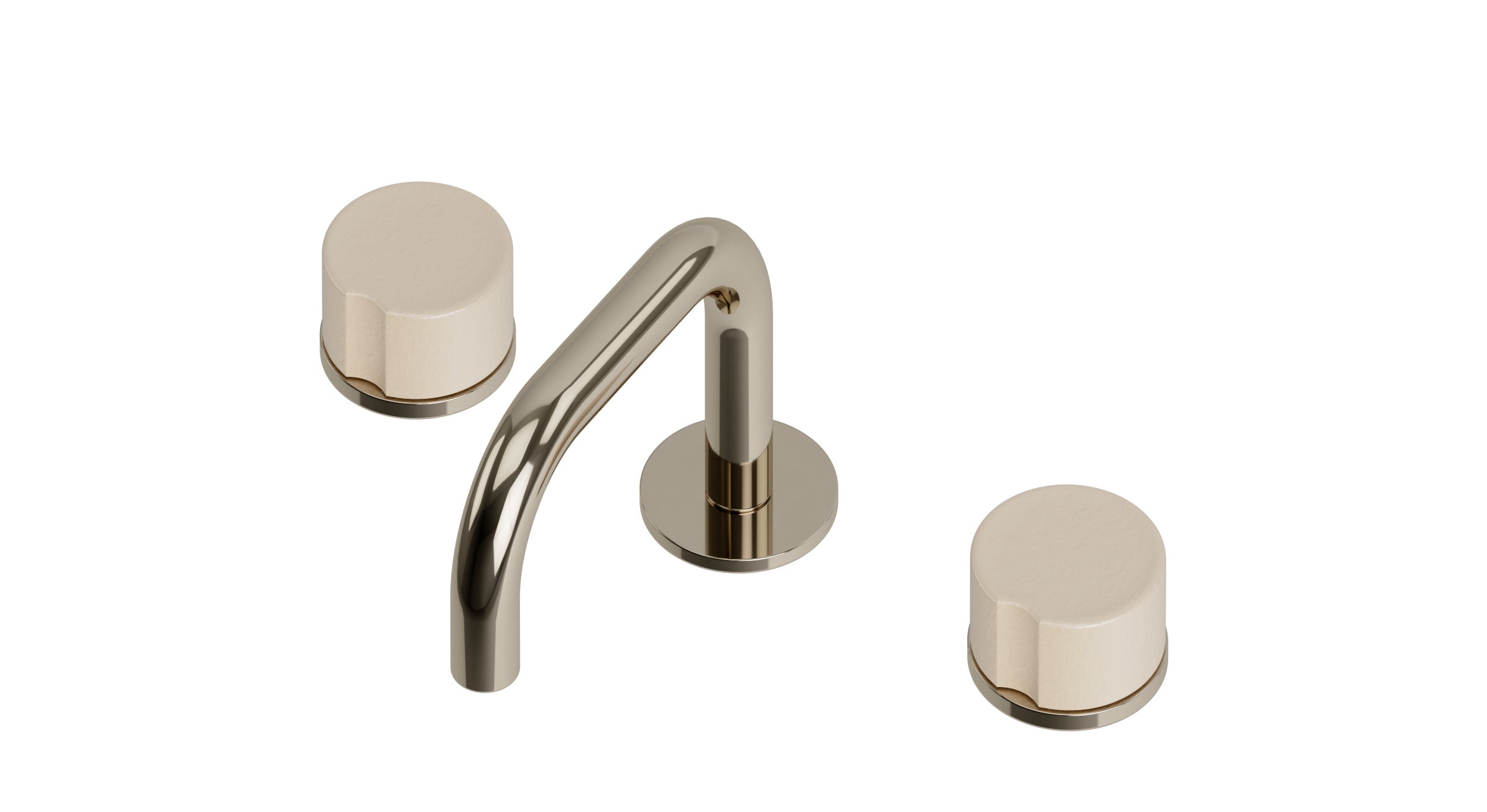 Foundry Two Handle Deck Mount Squaretop Lavatory Faucet with Groove Ceramic Knob Handles in Polished Nickel