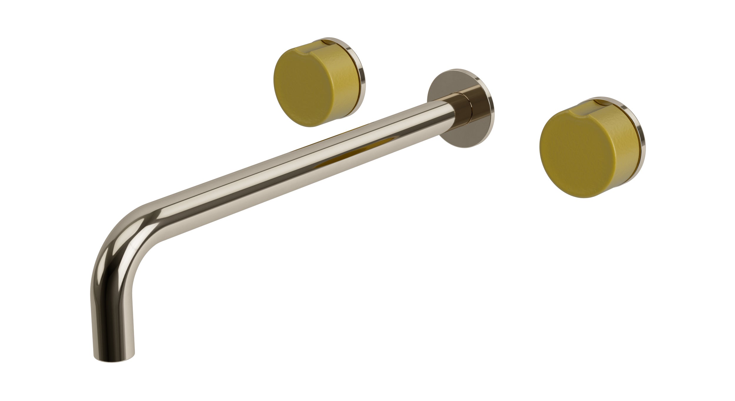 Foundry Two Handle Wall Mount 12" Lavatory Faucet with Groove Ceramic Knob Handles in Polished Nickel
