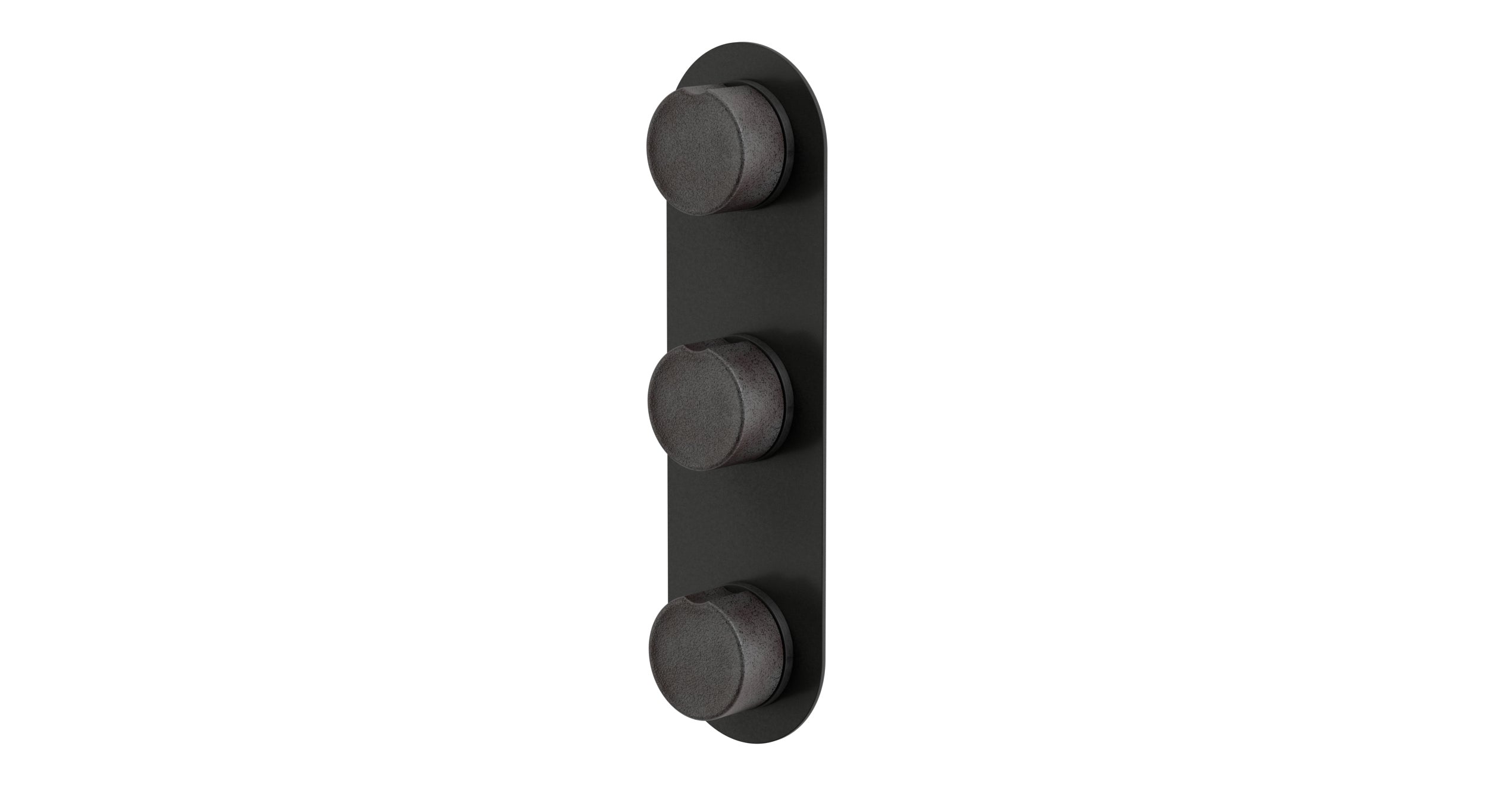 Foundry Three Handle Wall Mount Shower Trim with Groove Ceramic Knob Handles in Blackened Nickel