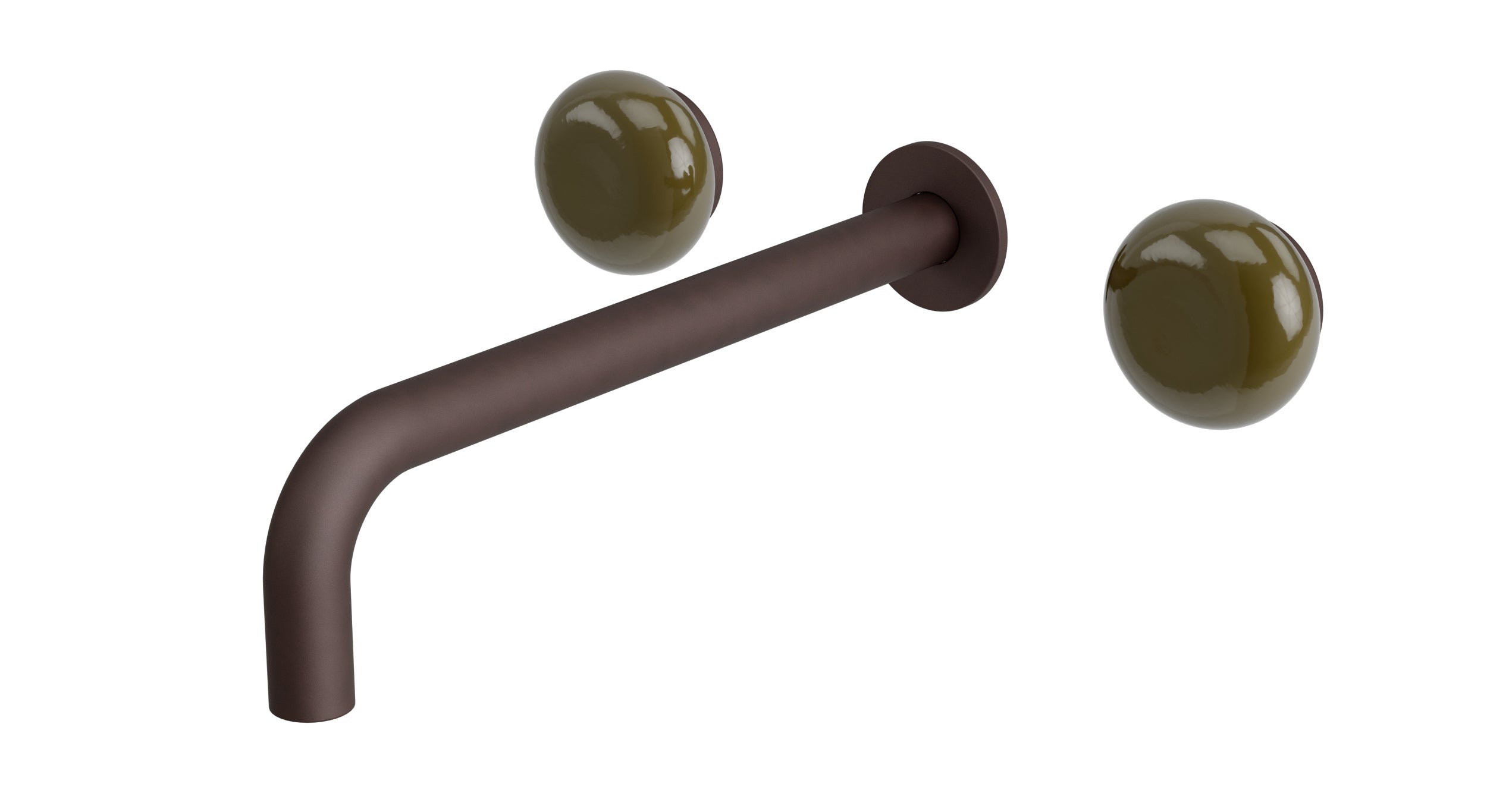 Foundry Two Handle Wall Mount 10" Lavatory Faucet with Pebble Ceramic Knob Handles in Architectural Copper