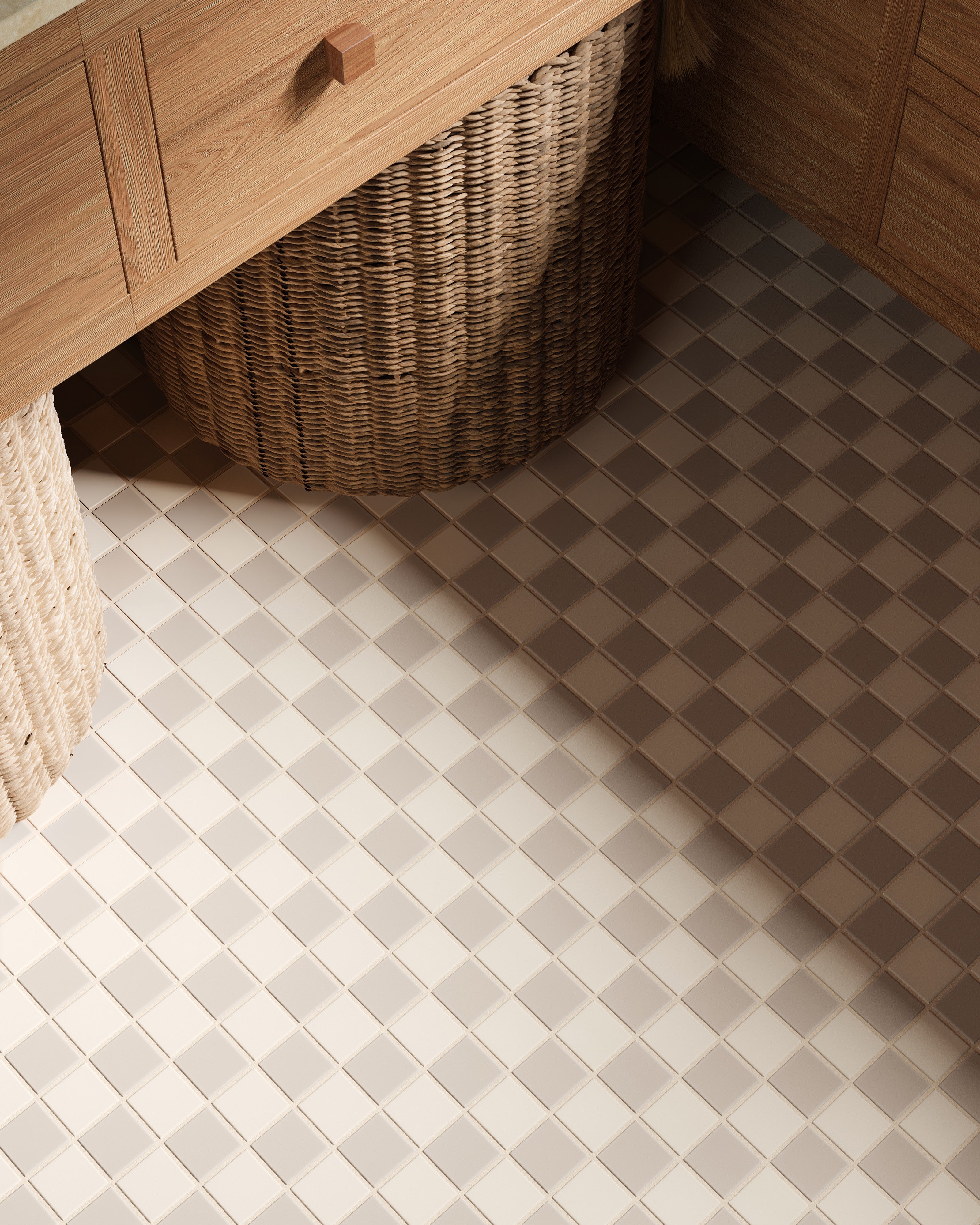 2x2 Checkerboard Sheeted Original Ceramic Tile in Sand Dune Matte & Sweet Pea Matte