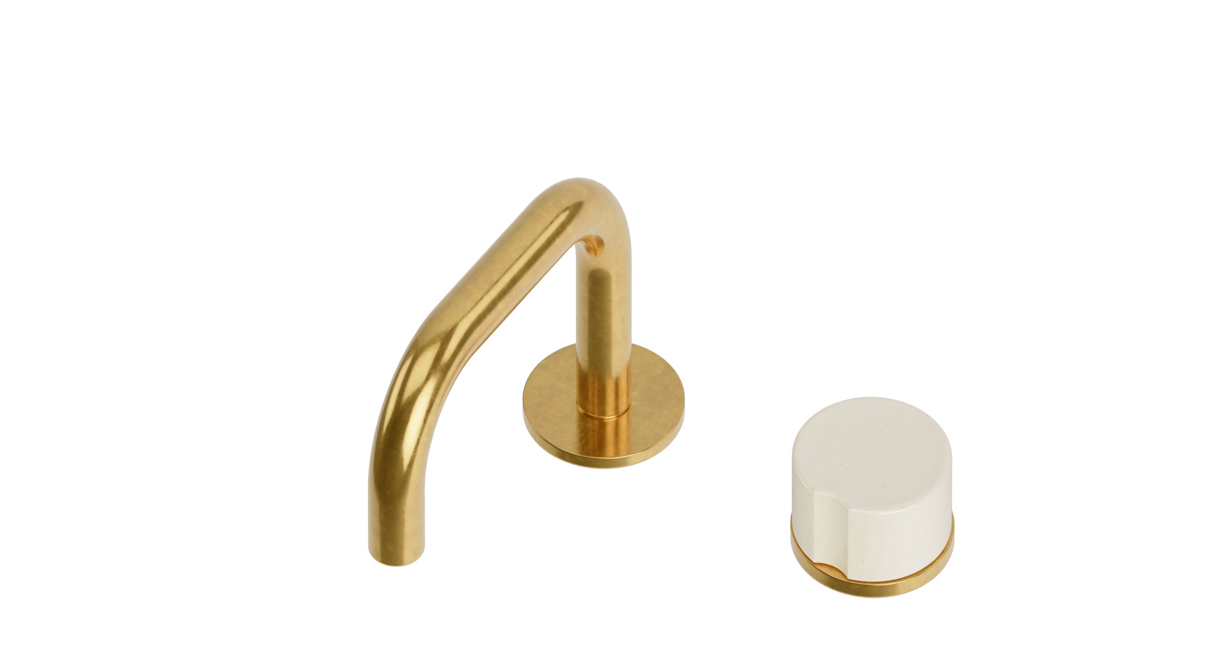 Foundry One Handle Deck Mount Squaretop Lavatory Faucet with Groove Ceramic Knob Handle in French Brass