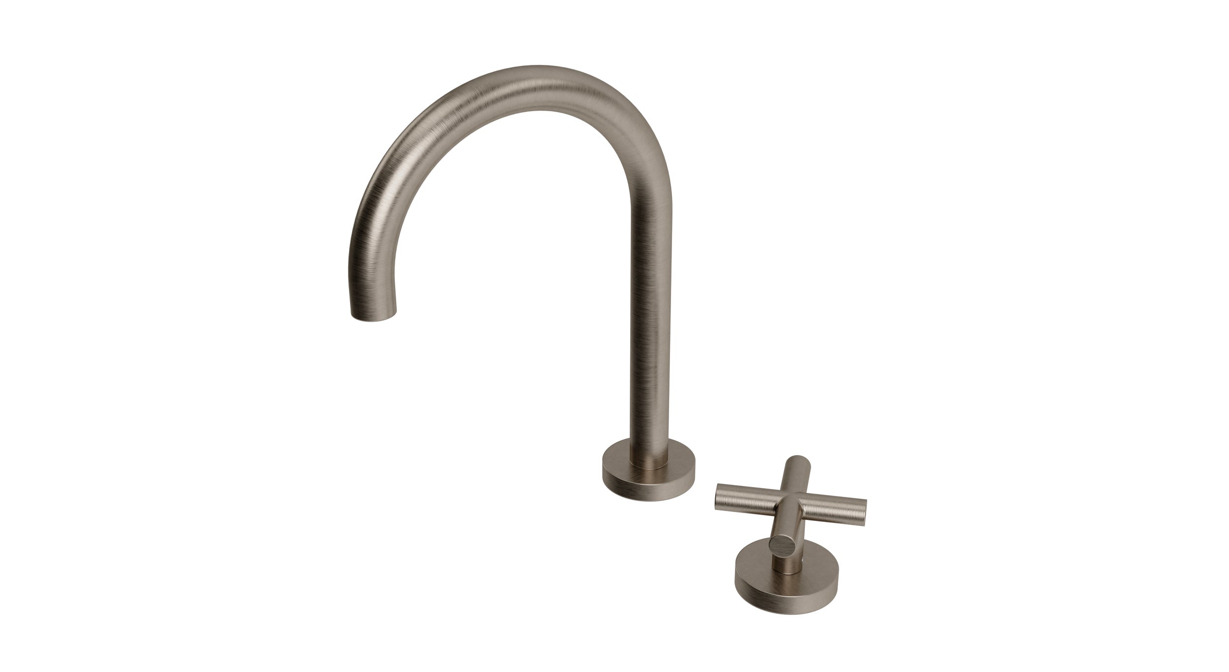 Contour One Handle Deck Mount Gooseneck Lavatory Faucet with Soft Cross Handle in Antique Nickel