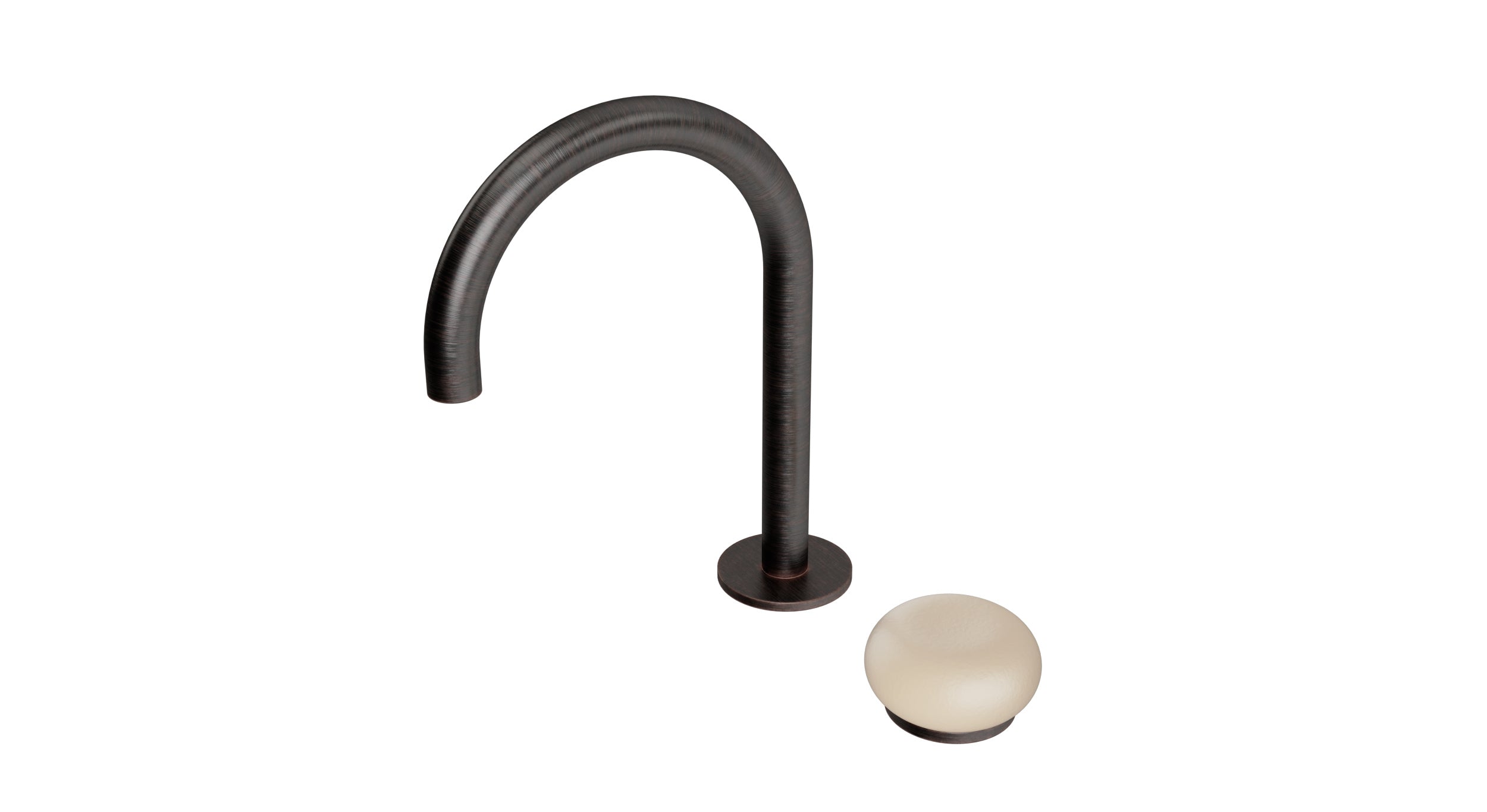 Foundry One Handle Deck Mount Gooseneck Lavatory Faucet with Pebble Ceramic Knob Handle in Antique Bronze