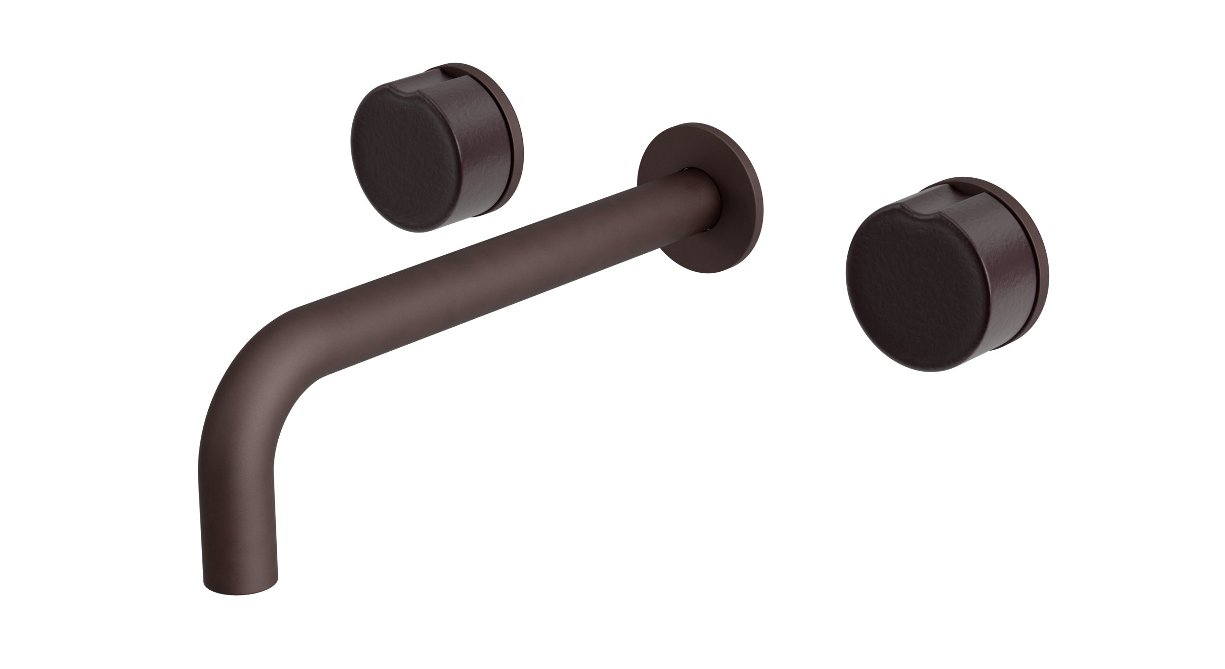 Foundry Two Handle Wall Mount 7.5" Lavatory Faucet with Groove Ceramic Knob Handles in Architectural Copper