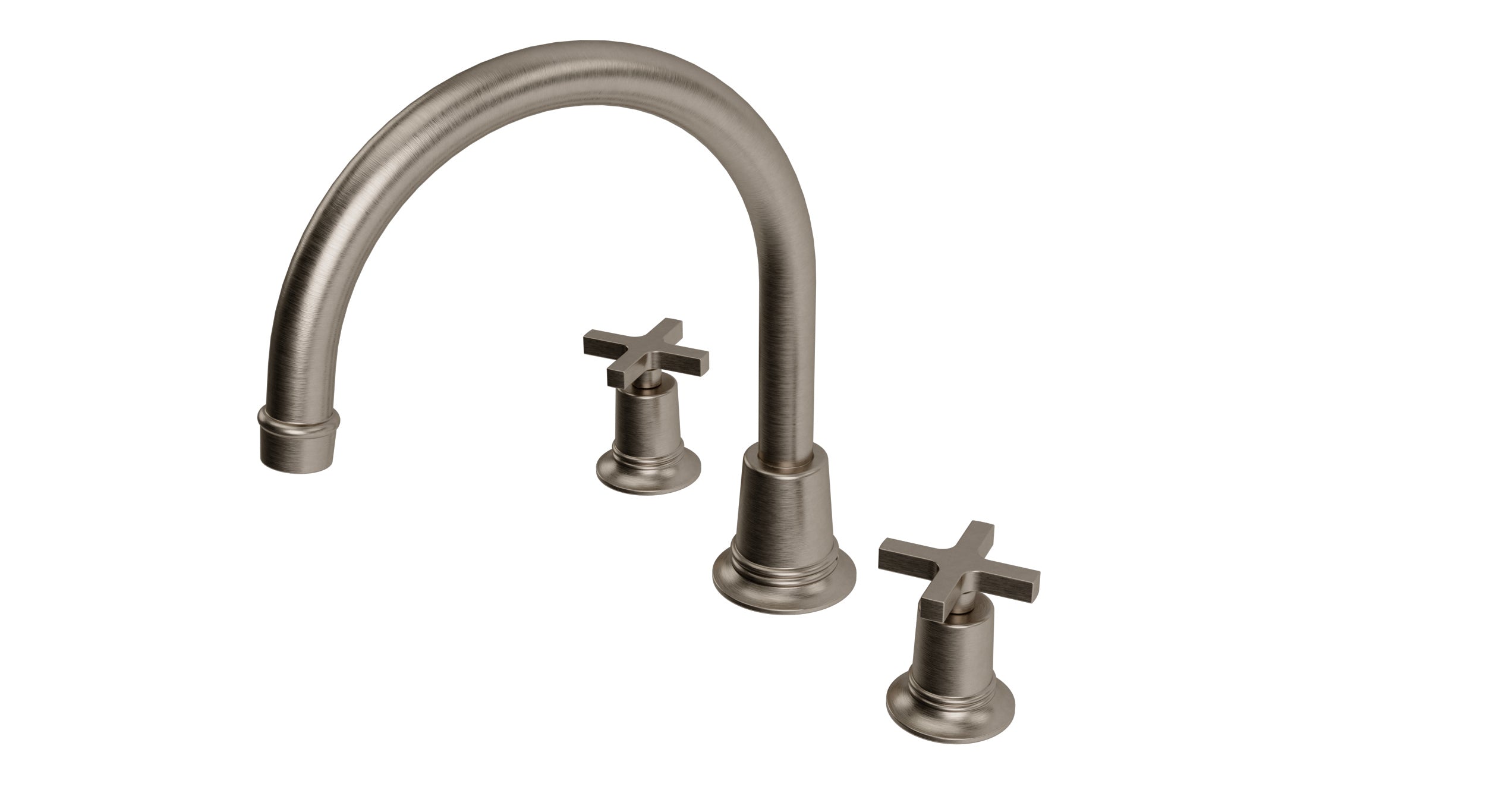 Emerson Two Handle Deck Mount Gooseneck Bath Trim with Classic Cross Handles in Antique Nickel