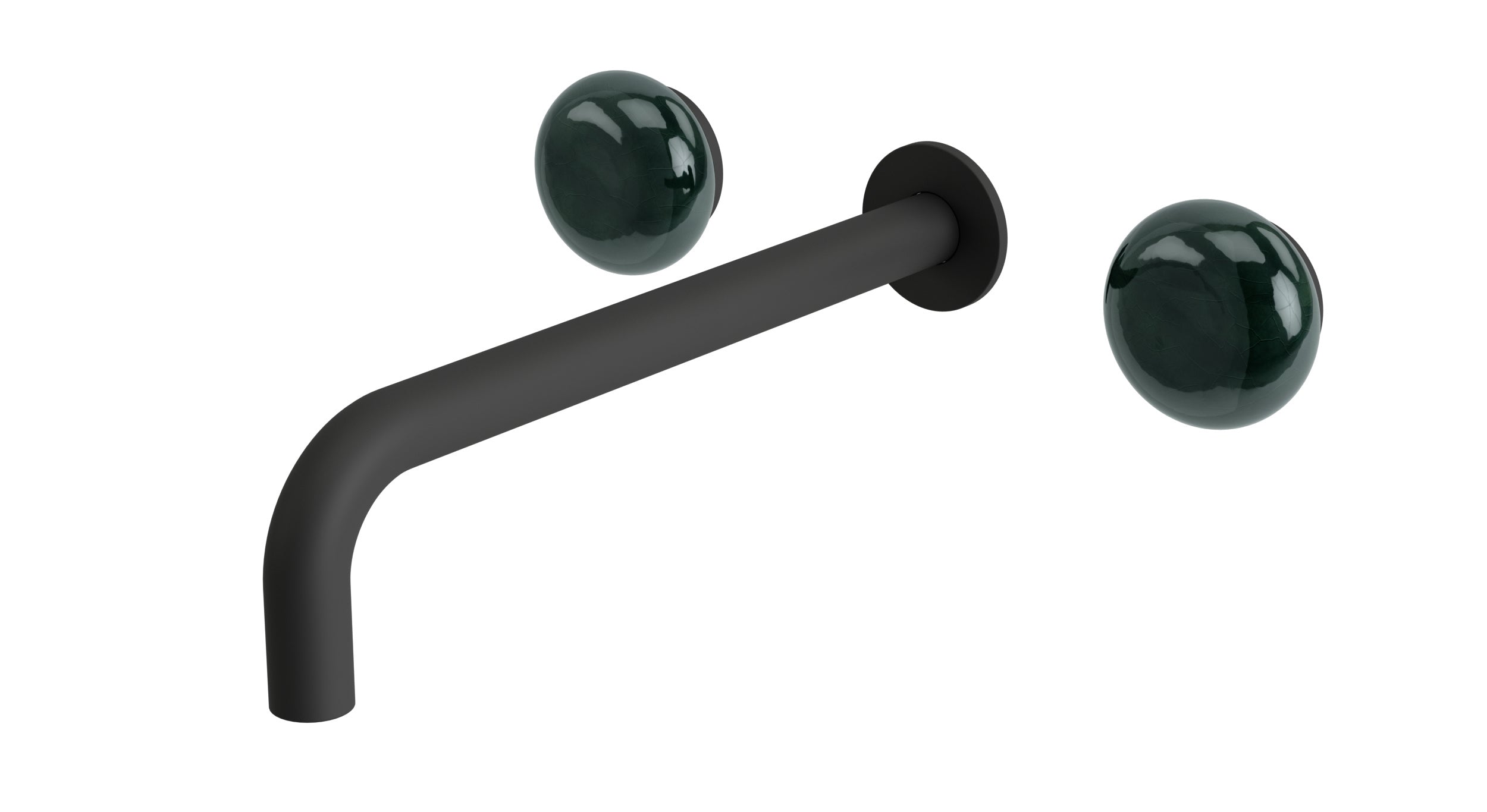 Foundry Two Handle Wall Mount 10" Lavatory Faucet with Pebble Ceramic Knob Handles in Matte Black