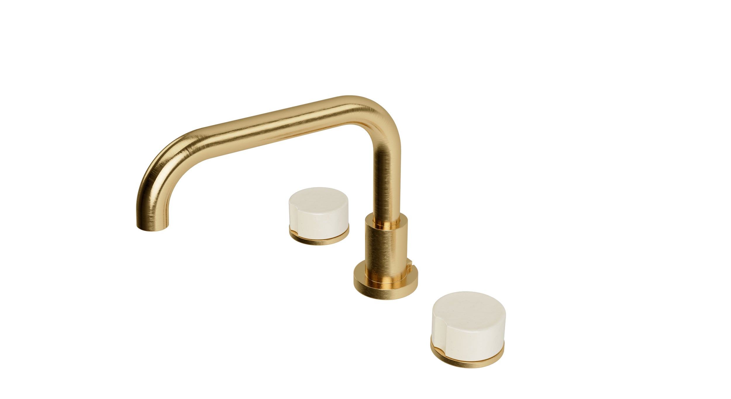 Foundry Two Handle Deck Mount Squaretop Bath Trim with Groove Ceramic Knob Handles in Satin Brass