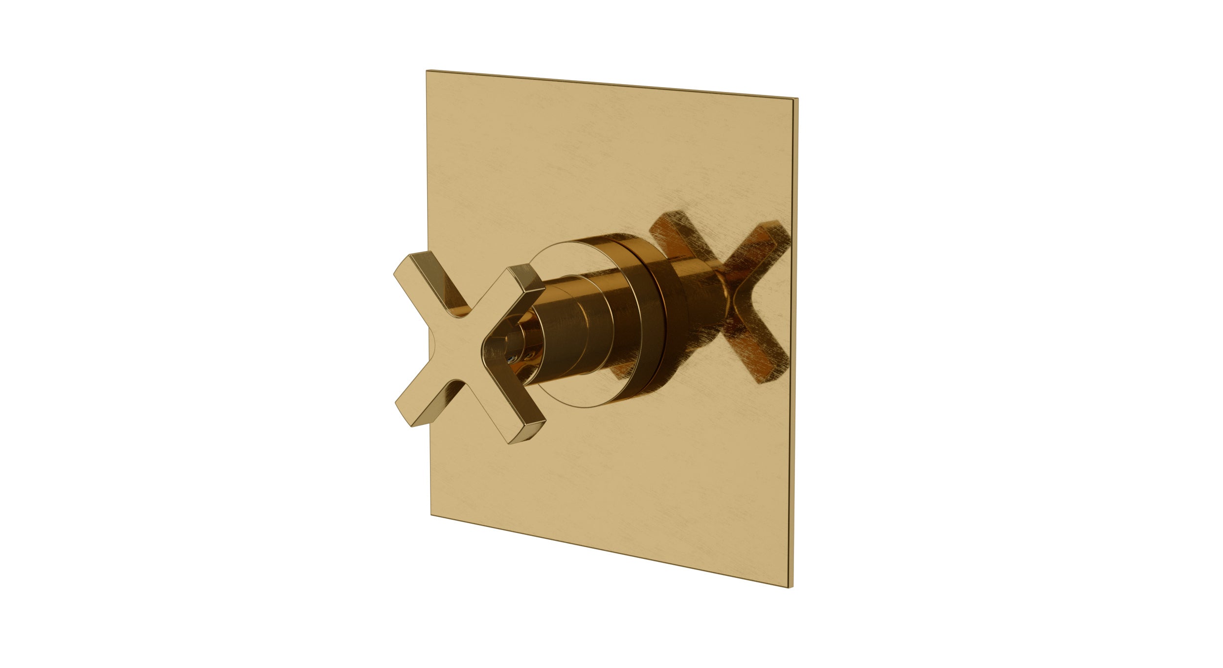 Flatiron One Handle Wall Mount Shower Trim with Linear Cross Handle in Uncoated Polished Brass