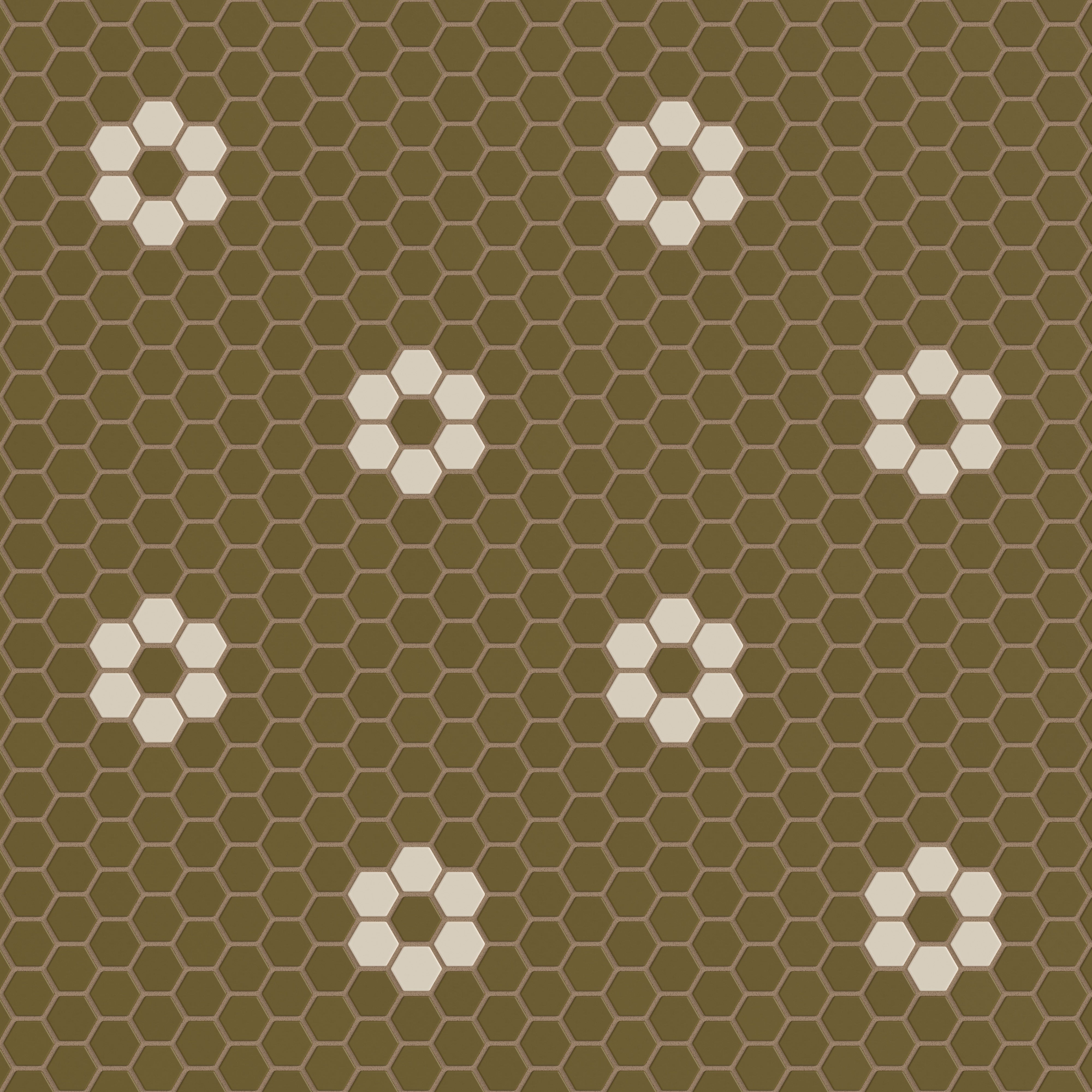 1" Hexagon Double Daisy Sheeted Original Ceramic Tile in Chaparral Matte & Ivory Matte