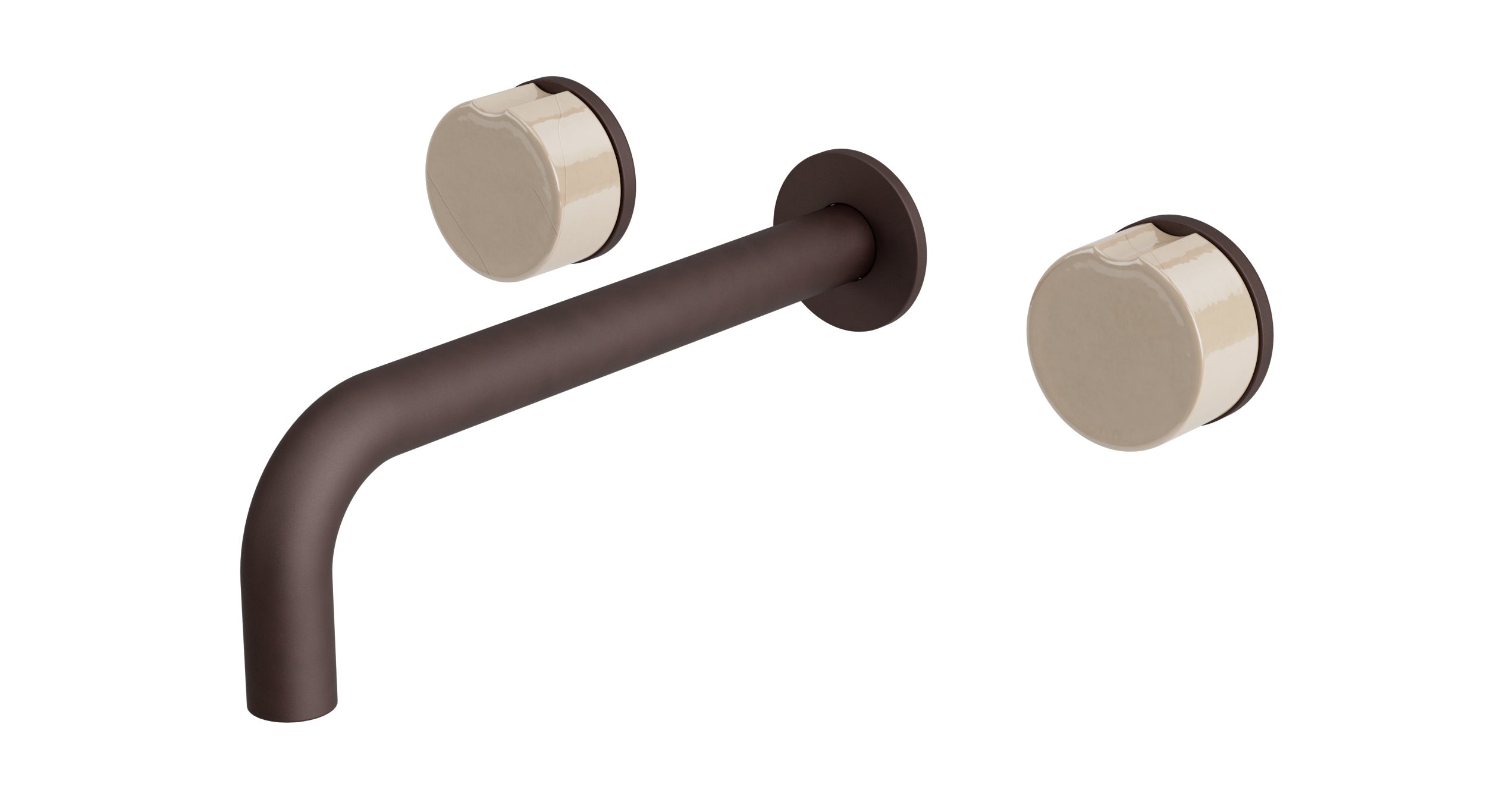 Foundry Two Handle Wall Mount 7.5" Lavatory Faucet with Groove Ceramic Knob Handles in Architectural Copper