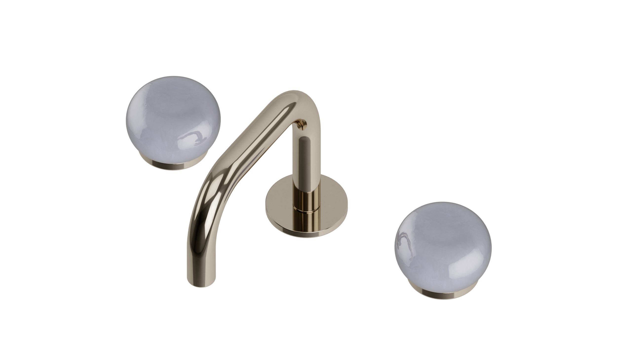 Foundry Two Handle Deck Mount Squaretop Lavatory Faucet with Pebble Ceramic Knob Handles in Polished Nickel