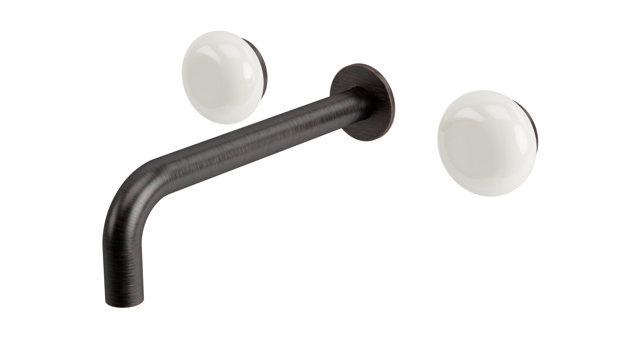 Foundry Two Handle Wall Mount 7.5" Lavatory Faucet with Pebble Ceramic Knob Handles in Antique Bronze