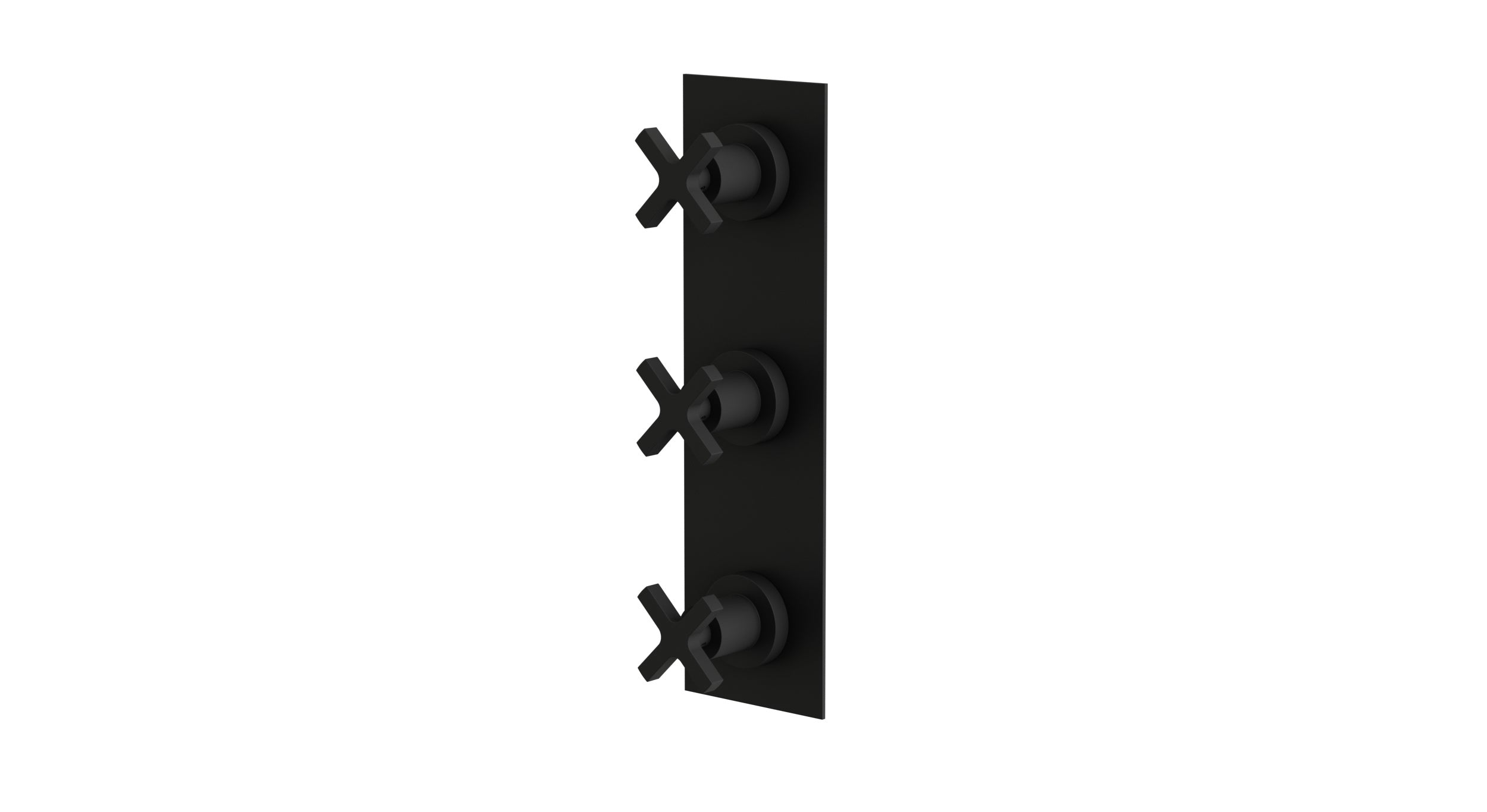 Flatiron Three Handle Wall Mount Shower Trim with Linear Cross Handles in Matte Black