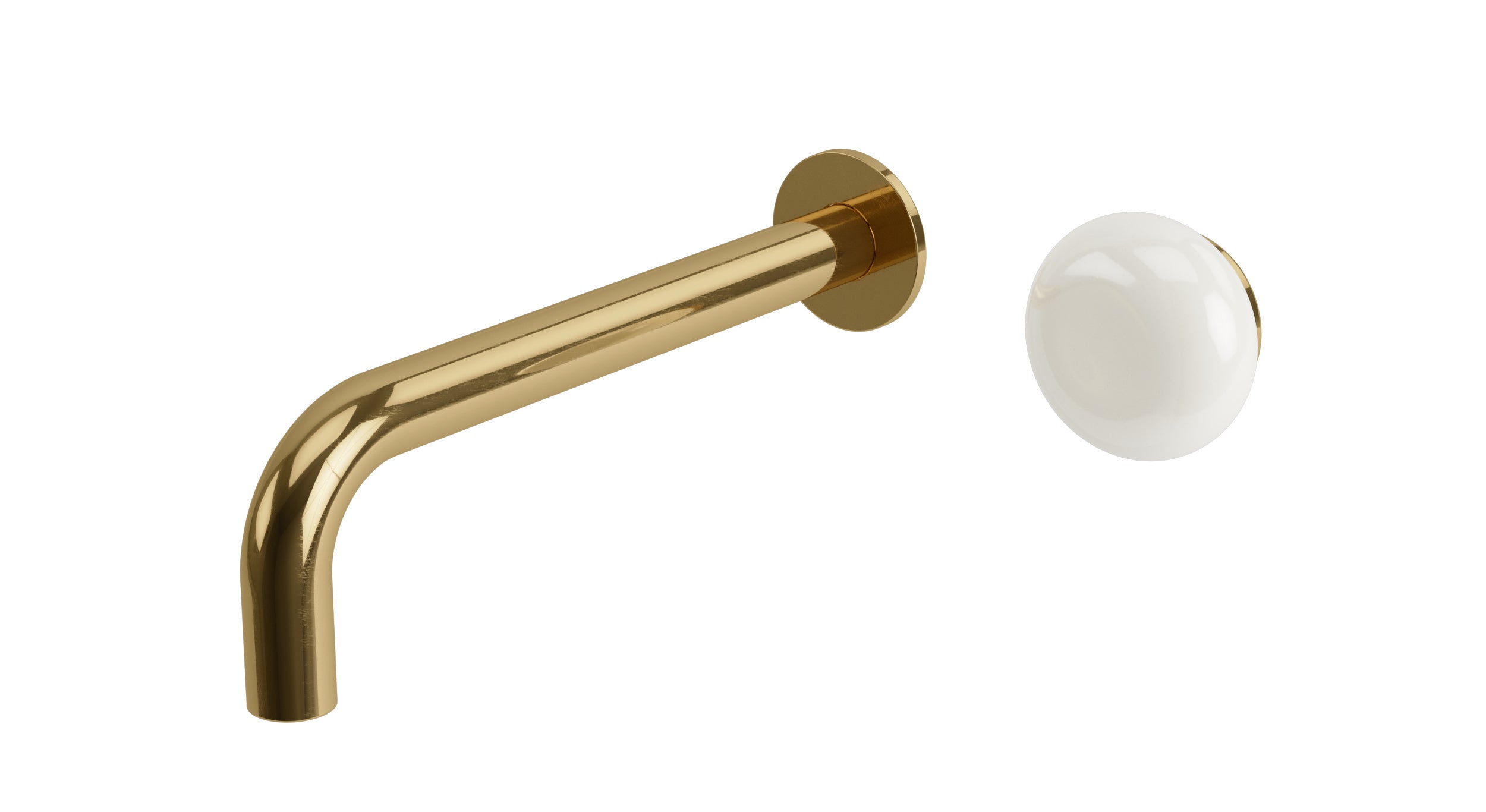 Foundry One Handle Wall Mount 7.5" Lavatory Faucet with Pebble Ceramic Knob Handle in Uncoated Polished Brass