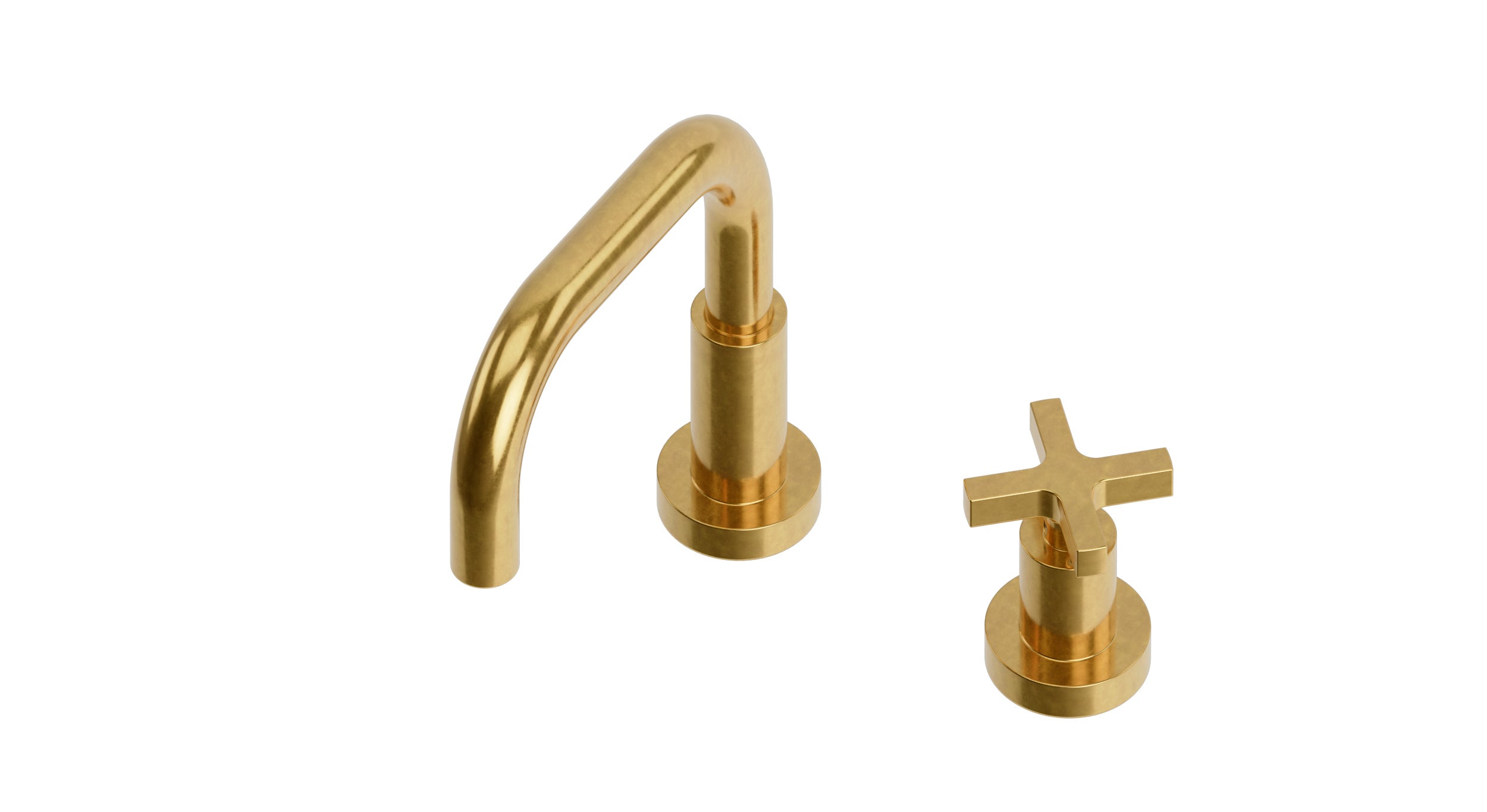 Flatiron One Handle Deck Mount Squaretop Lavatory Faucet with Linear Cross Handle in French Brass